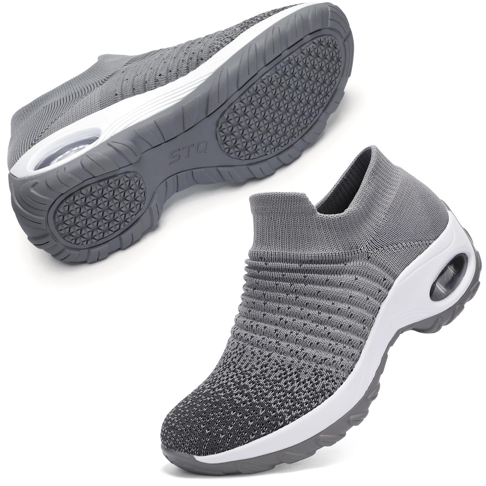 STQ Women's Slip-On Walking Shoes - Breathable Non-Slip Work Sneakers with Air Cushion & Arch Support - Comfortable Orthopedic Shoes for Nurses, Waitresses & All-Day Wear
