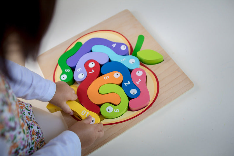 Educational Wooden Number 123 Worm Puzzle - Montessori Counting Toy for Toddlers - Perfect for Early Learning & Playtime Activities