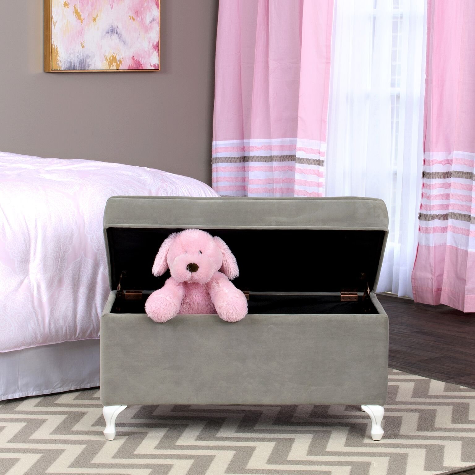 Homepop Upholstered Storage Bench - Large Grey Decorative Furniture for Living Room, Bedroom & Entryway | Stylish & Functional Home Decor