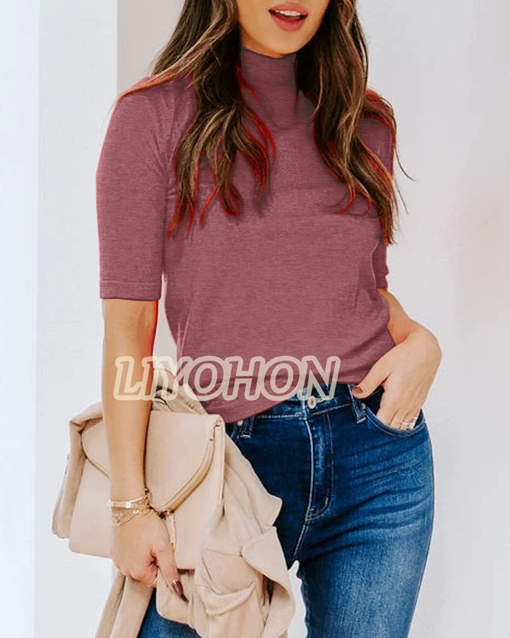 LIYOHON Women's Dressy Casual Mock Turtleneck Short Sleeve T-Shirt - Business Office Wear & Going Out Tops 2025 | Perfect for Work, Parties & Everyday Outfits