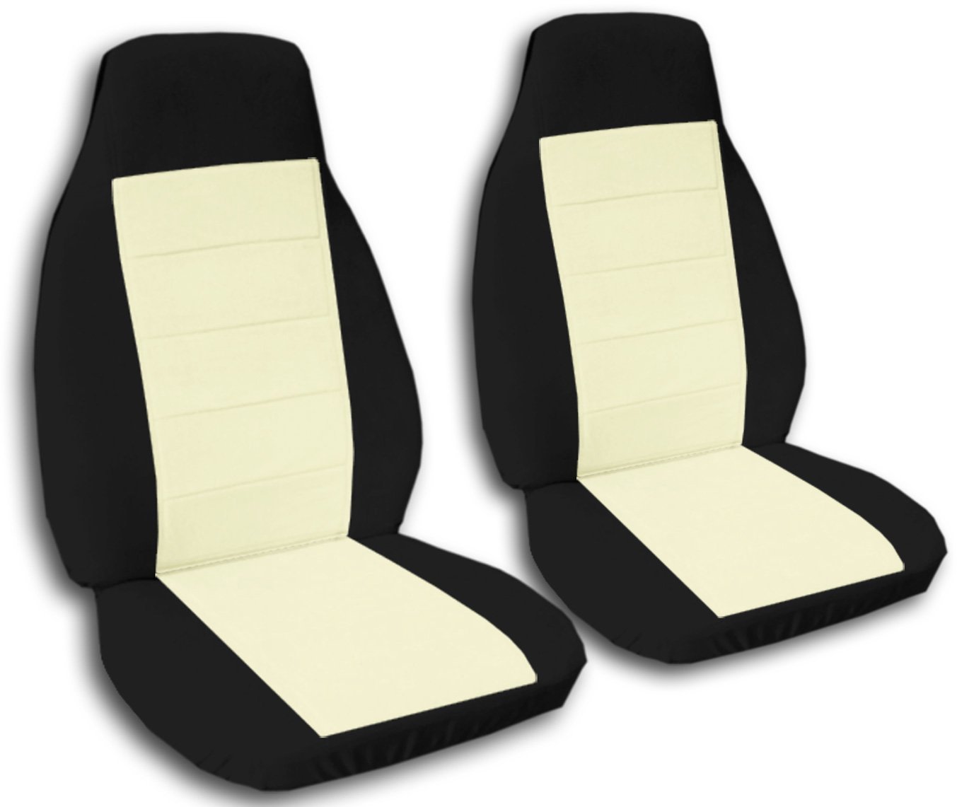 Universal Fit Two-Tone Car Seat Covers - Black & Cream - Front Bucket Seat Protectors with Airbag, Seat Belt & Armrest Compatibility (21 Color Options) | Perfect for Daily Commute, Road Trips & Vehicle Interior Protection