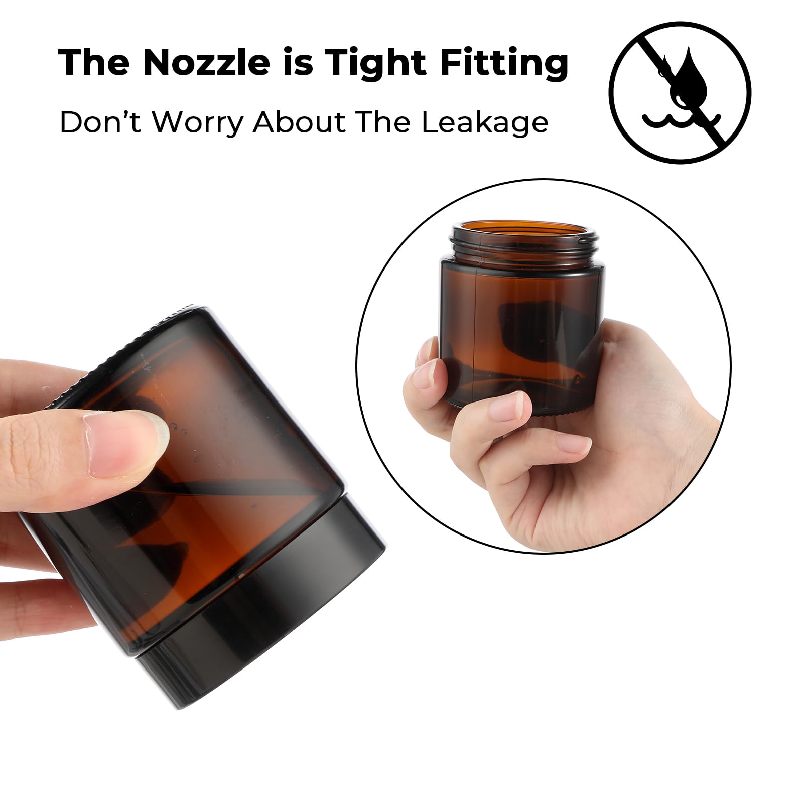 2Pcs Small Amber Glass Jars with Black Lids & Inner Liners - Refillable Cosmetic Containers for Cream, Lotion, Powder, Ointments - Perfect for DIY Skincare, Travel Toiletries & Home Organization