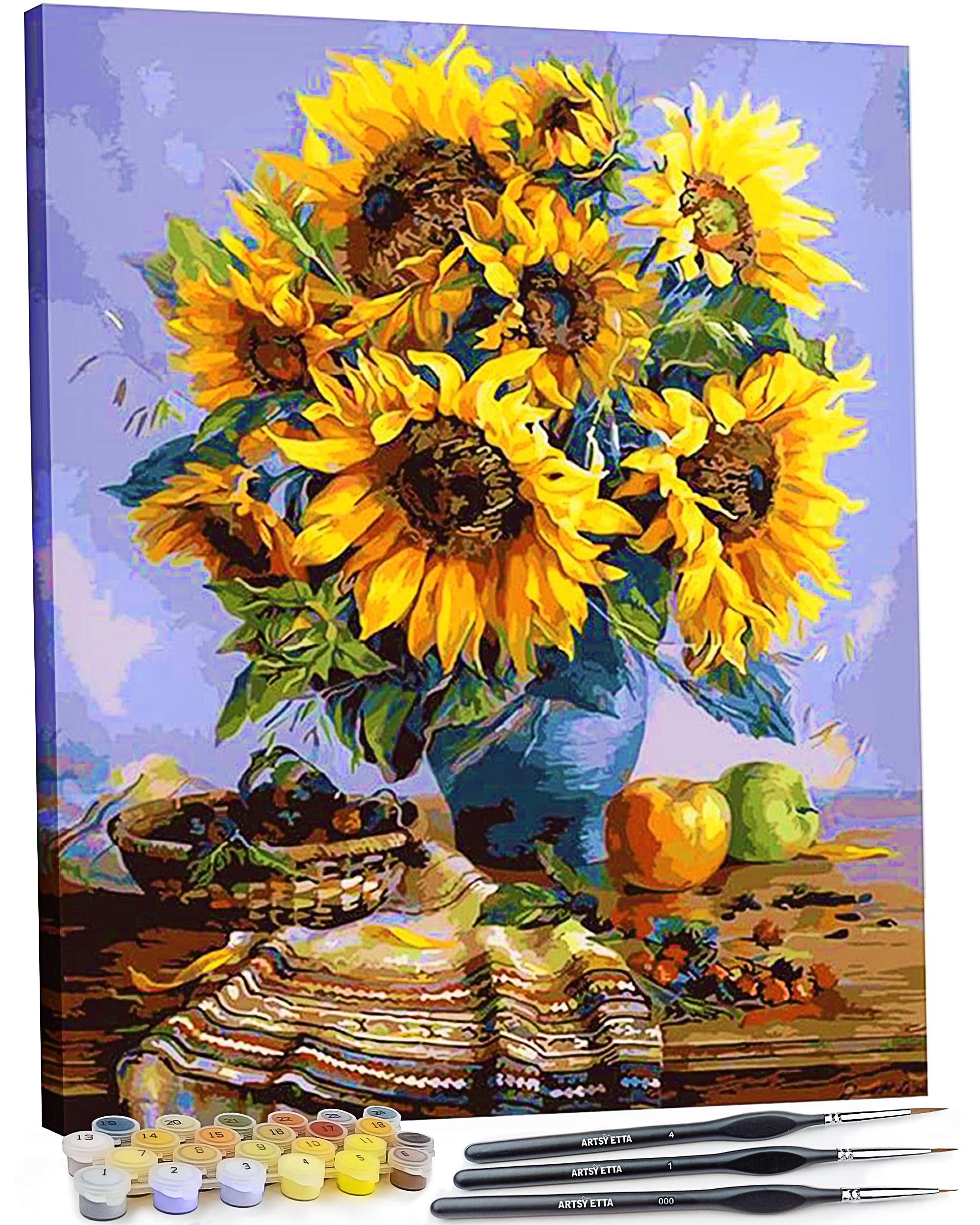 Artsy Etta Paint by Numbers Kit for Adults - Framed Canvas DIY Art Set with Floral Design | Easy Home Decor & Relaxing Creative Activity for Beginners