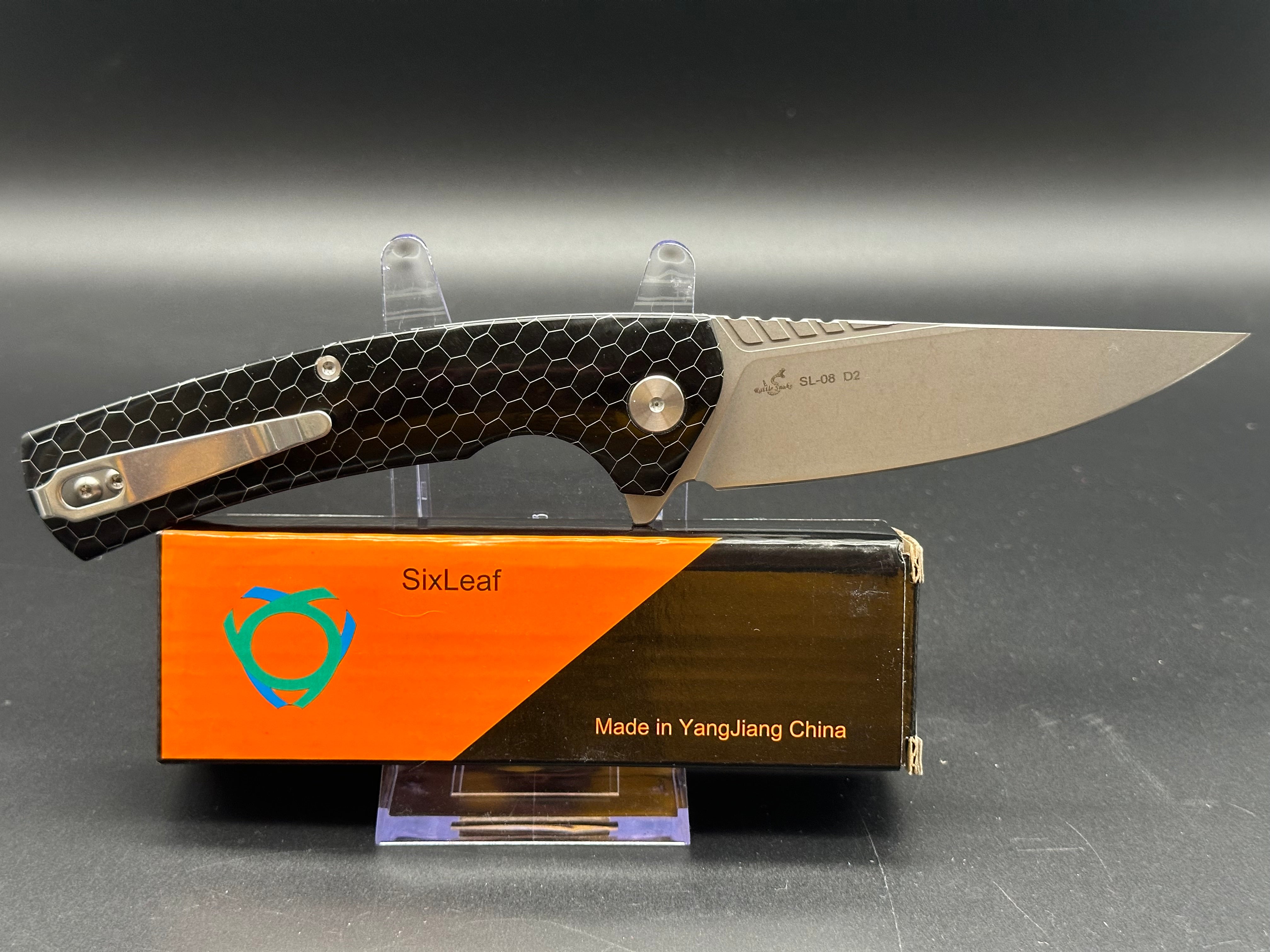 SIXLEAF Folding Pocket Knife with Black Resin Handle - D2 Steel Blade, Plain Edge, SL-08 Model - Perfect for Camping, Hiking, Outdoor Survival & Everyday Carry (EDC)