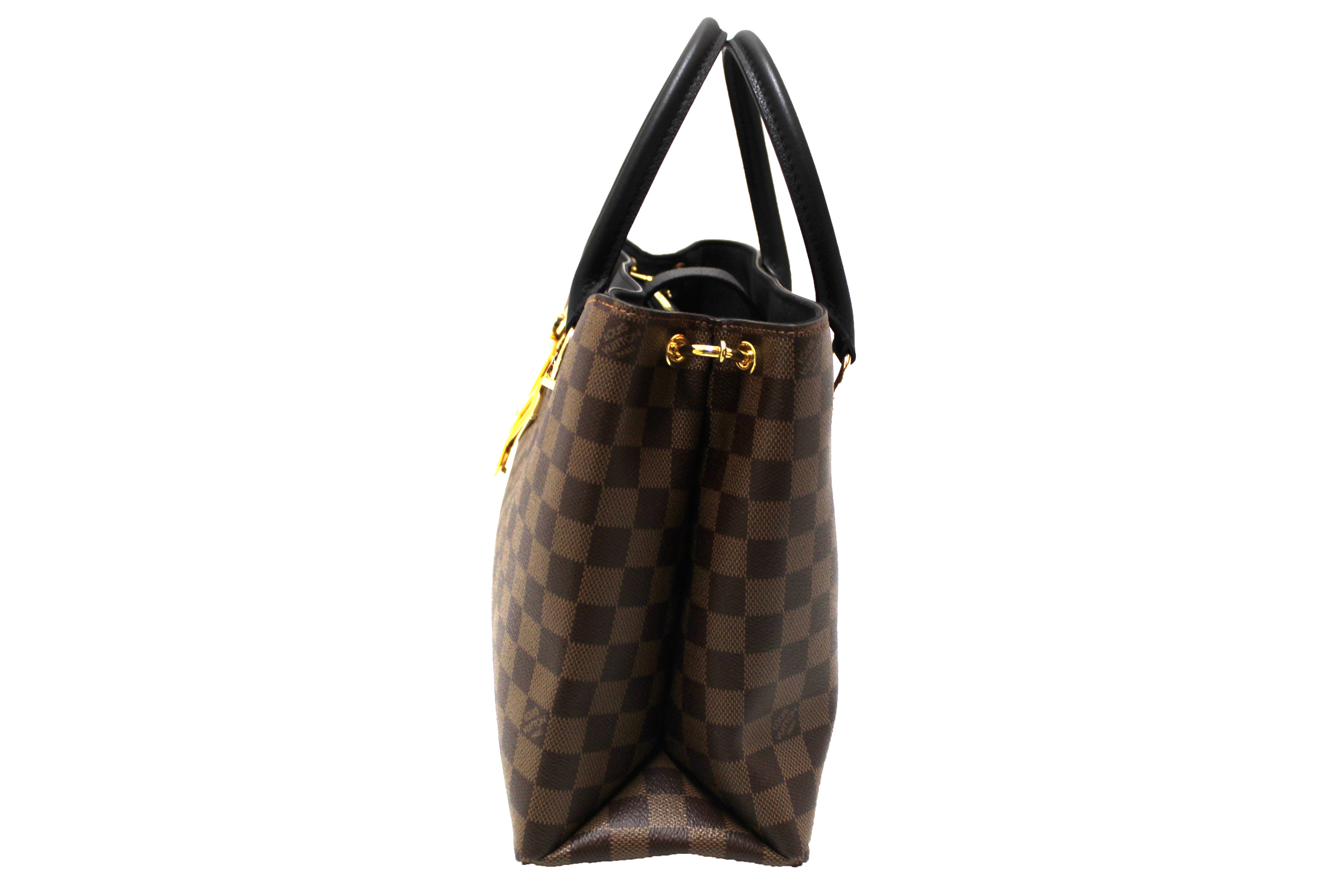 Authentic Louis Vuitton Damier Ebene Canvas Riverside Bag with Black Leather - Luxury Designer Handbag for Women, Perfect for Work, Travel & Everyday Use