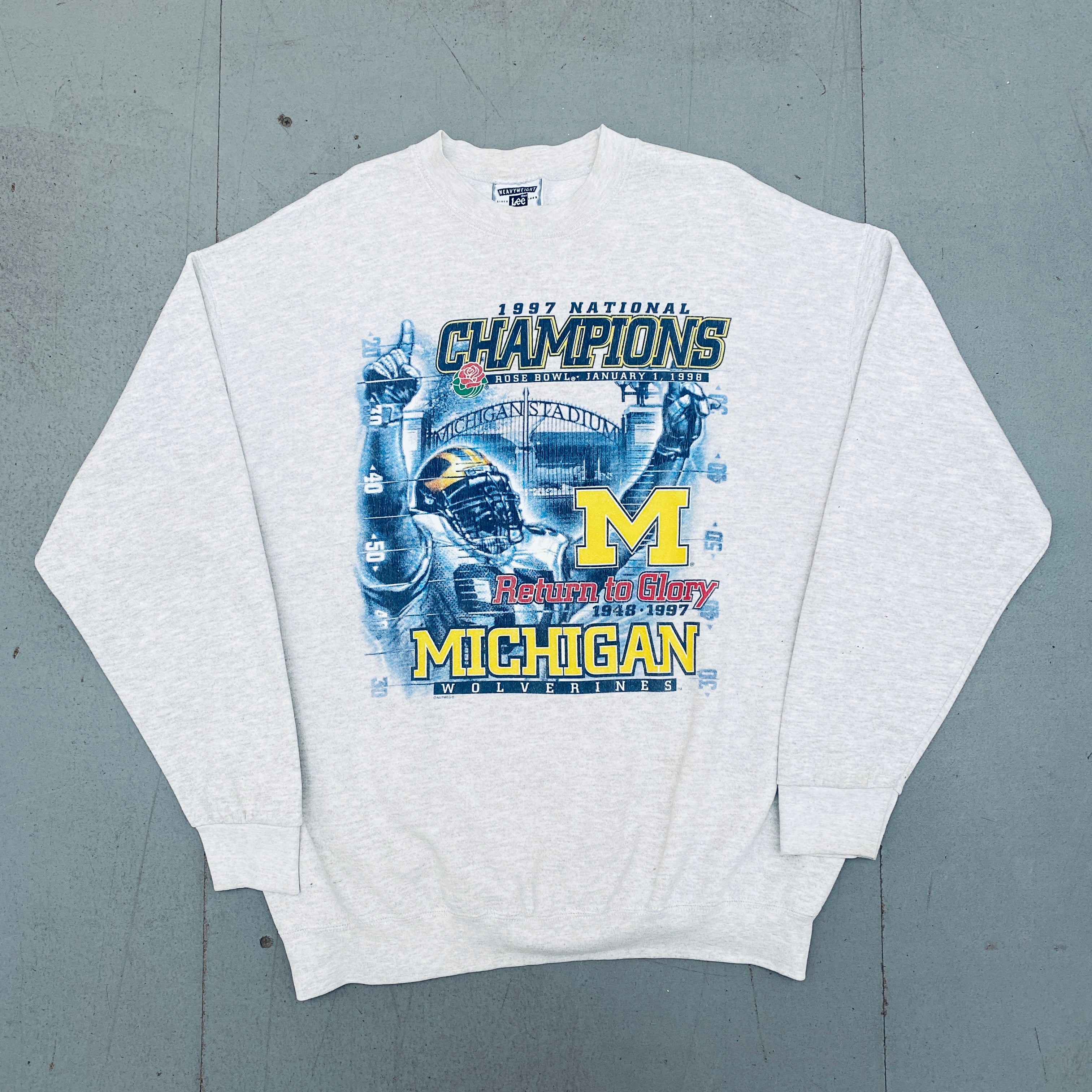 Michigan Wolverines 1997 National Champions Rose Bowl Graphic Sweatshirt - XL Size | Vintage College Football Fan Apparel for Game Day & Tailgating