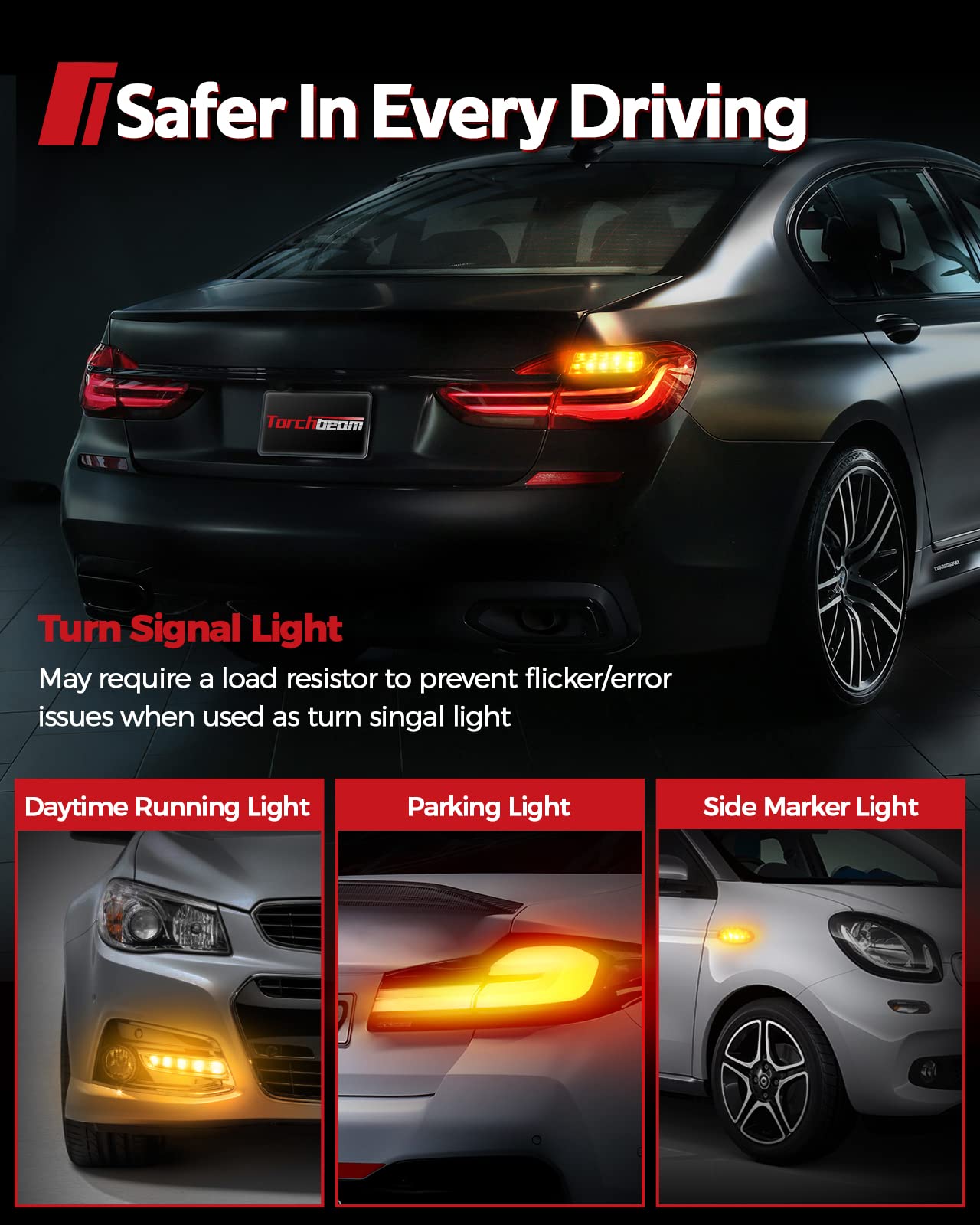 Torchbeam 3157 LED Bulbs - Super Bright Amber Turn Signal Lights 300% Brighter | Compatible with 3156 3056 4057 4157 | Projector Design for Parking, Side Marker & Brake Lights | Pack of 2 | Perfect for Cars, Trucks & Motorcycles