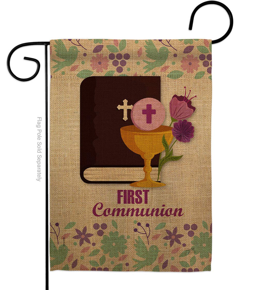 Religious Cross Garden Flag - First Communion Decor for Home & Yard