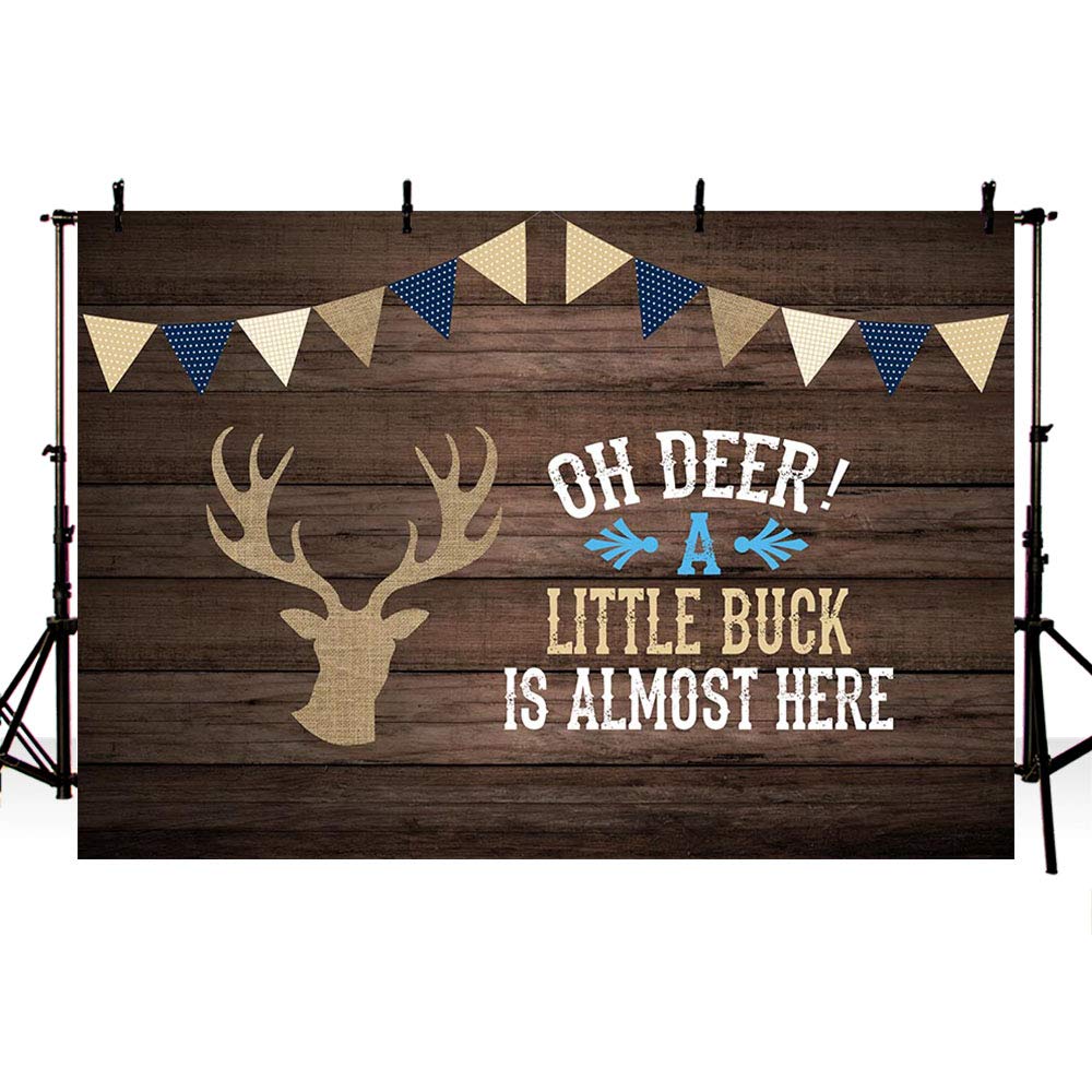 MEHOFOND 7x5ft Rustic Wood Photography Backdrop - Oh Deer Boy Baby Shower & Birthday Party Decoration with Deer Theme (A Little Buck is Almost Here) - Perfect for Cake Table Decor, Portrait Photos, and Baby Shower Backgrounds