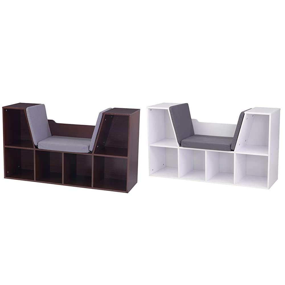 **KidKraft Wooden Bookcase with Cozy Reading Nook Toy - Espresso & White - 46.46