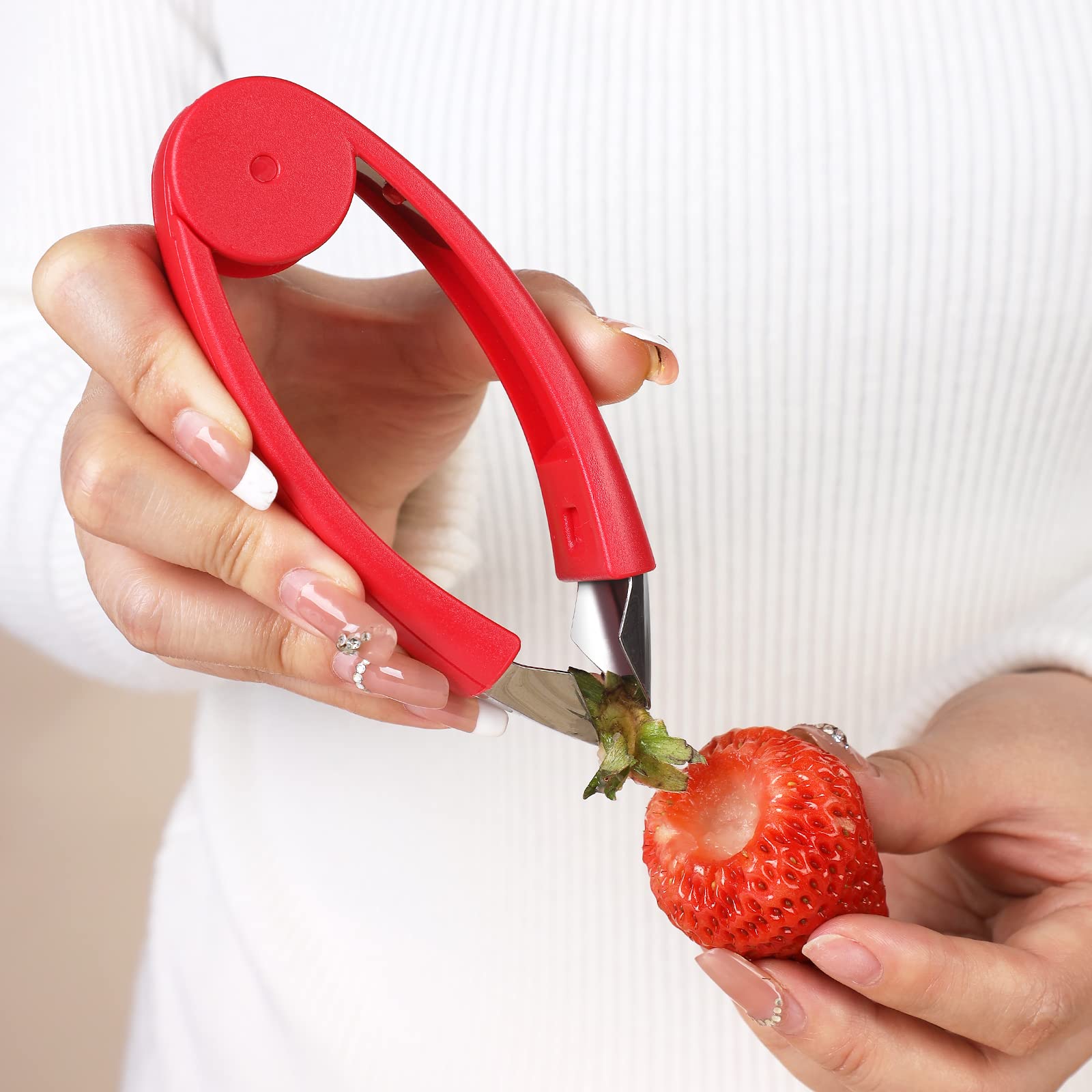 Strawberry Huller and Slicer Set - Stainless Steel Corer Cutter with Stem Remover & Serving Platter - Perfect for Fruit Salad, Cake Decorating, and DIY Kitchen Gadgets