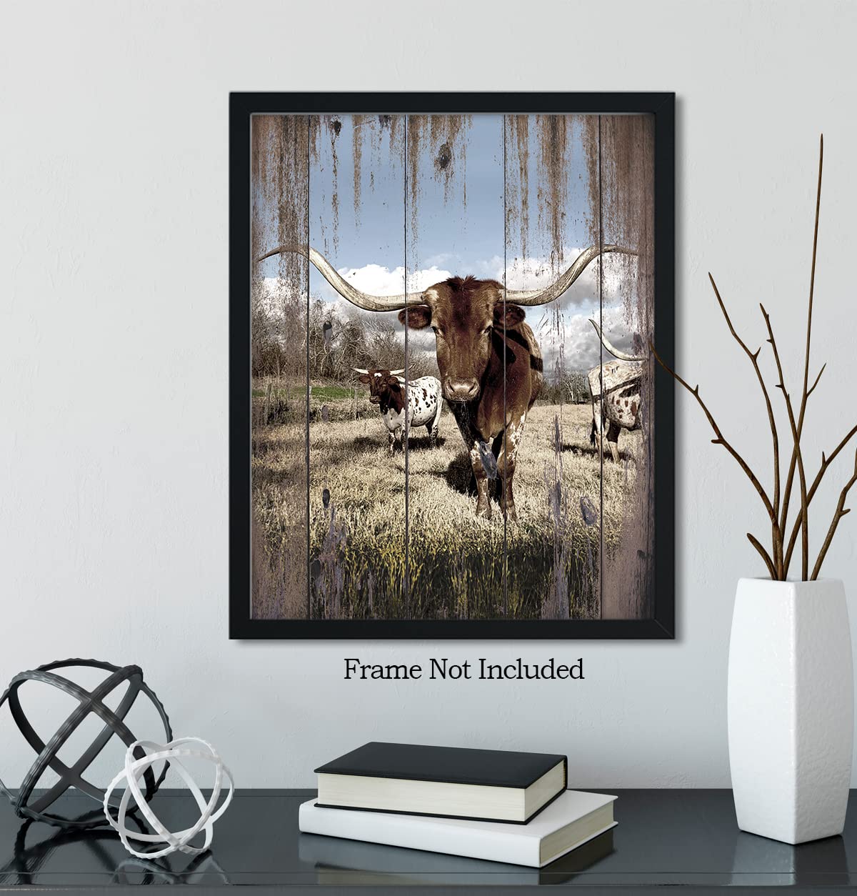 Govivo Longhorn Wall Art Print - Rustic Farmhouse Decor for Living Room, Western Cowboy & Ranch Style Home Decor - 11x14 Unframed Canvas Poster - Perfect for Cabin, Lodge, or Southwestern Themed Spaces