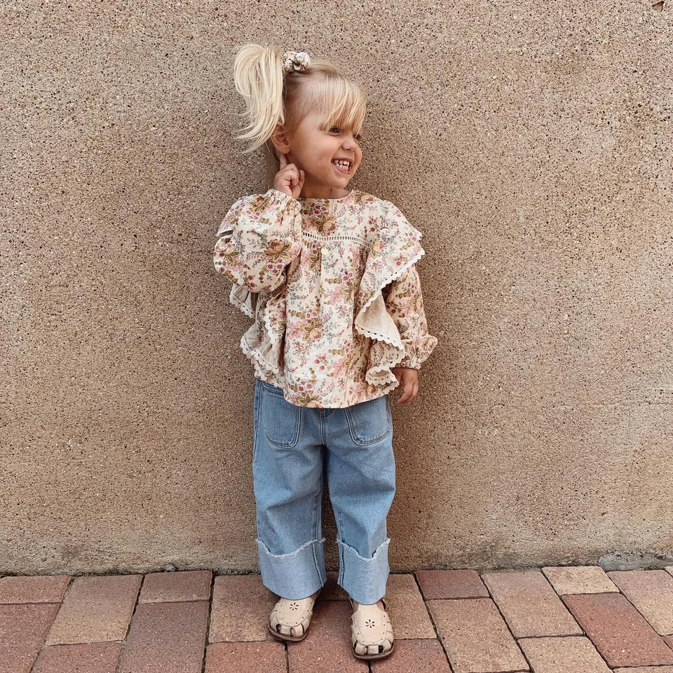 Kids Leather Sandals | Cream Flora Comfortable Summer Sandals for Boys & Girls | Perfect for Beach, Park & Outdoor Play