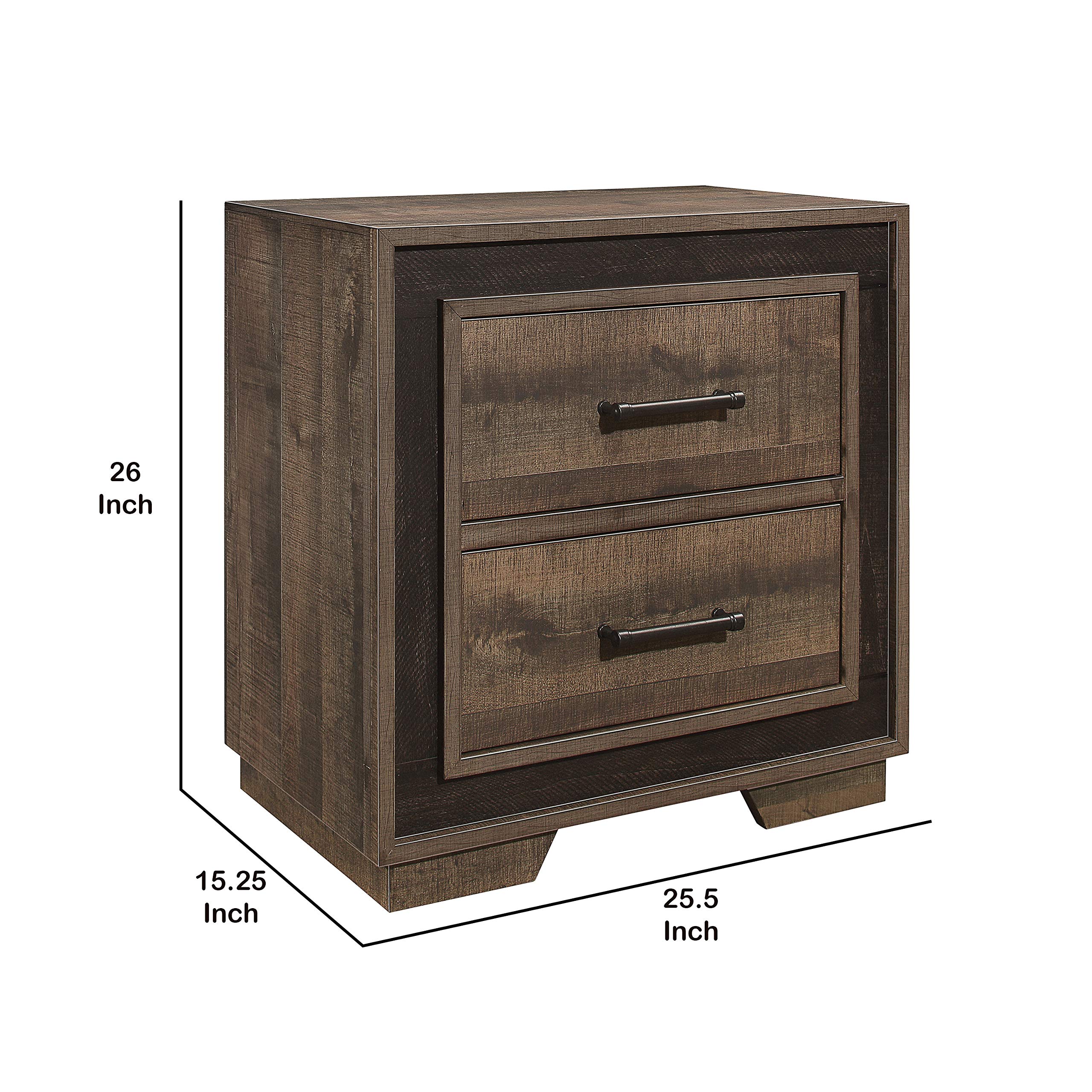 Benjara Brown Wooden Nightstand with Sled Base & Metal Bar Pulls - Rustic Bedroom Side Table for Bedroom, Living Room, or Guest Room