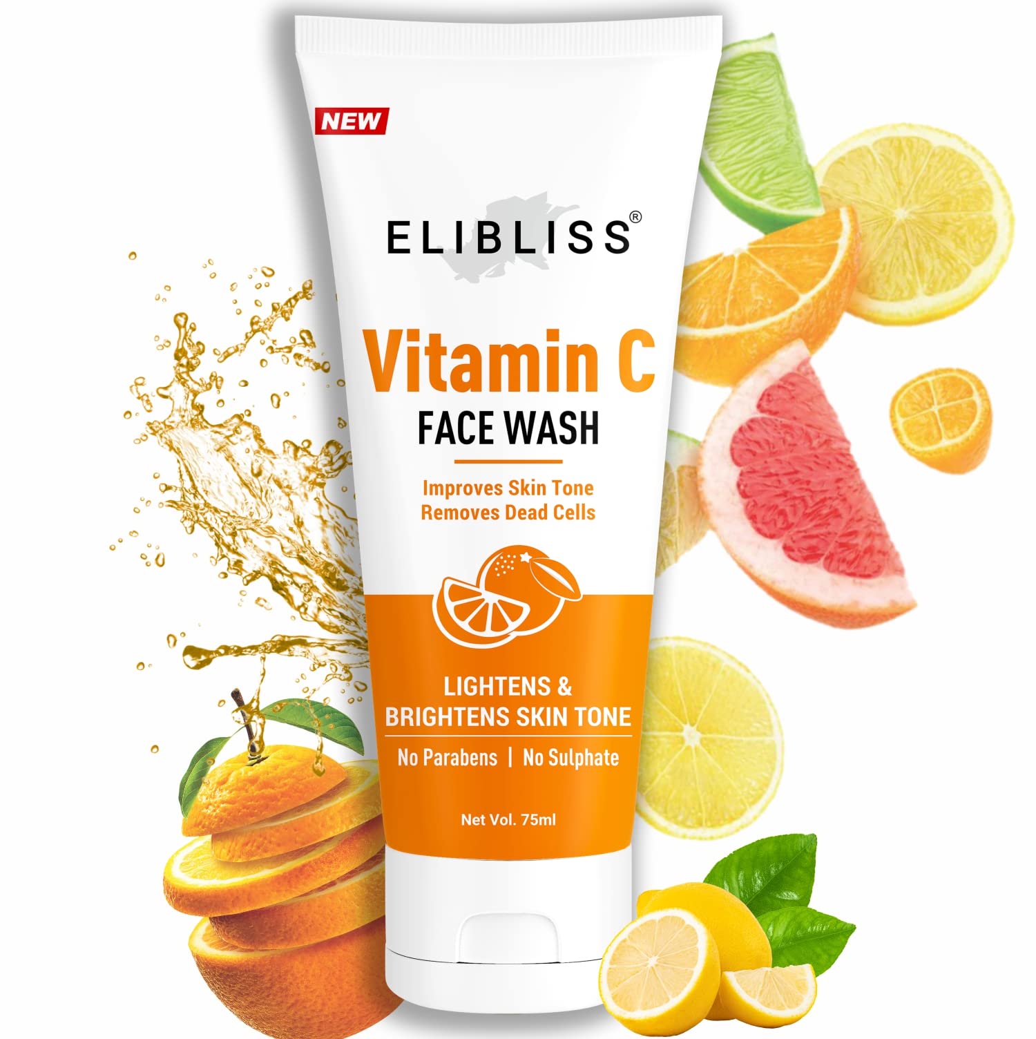 ELIBLISS Vitamin C Face Wash for Brightening & Glowing Skin - SLS & Paraben Free, Toxin-Free Cleanser (Pack of 2) | Gentle Daily Face Wash for Acne-Prone & Sensitive Skin | Perfect for Morning & Night Skincare Routine