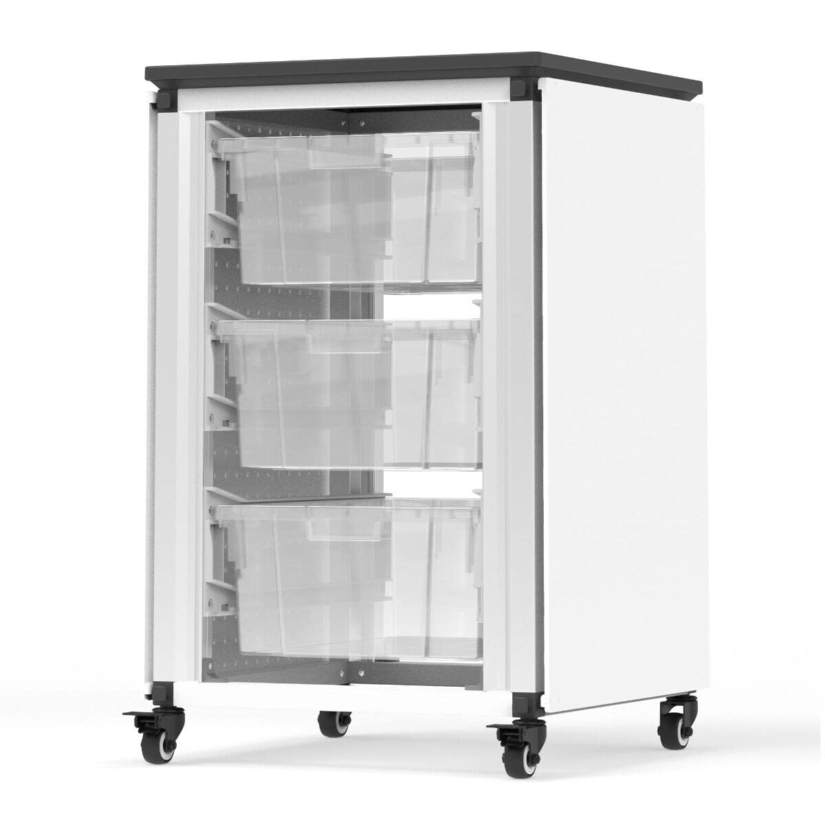 Modern Modular Classroom Storage Cabinet with 3 Large Bins - Black & White Polypropylene Organizer for Kids' Toys, School Supplies & Homeschool Organization