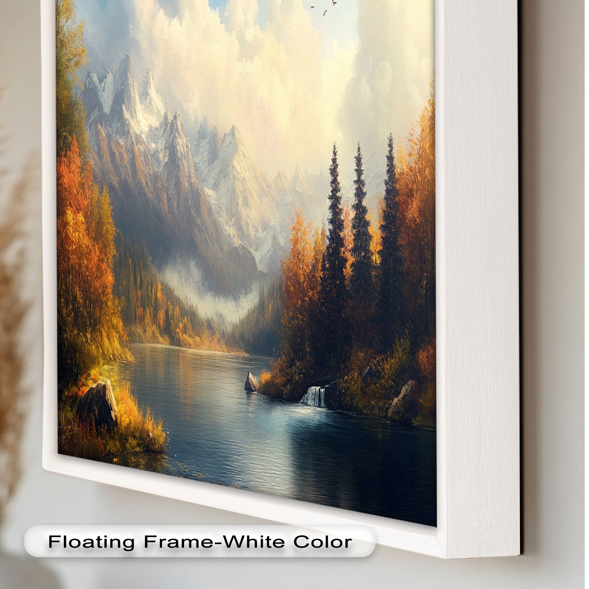 Autumn Lake Wall Art - Handmade Mountain Landscape Oil Painting for Living Room Decor | Nature-Inspired Home Artwork