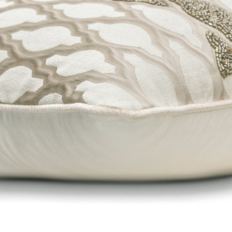 Arella Beige Jacquard Decorative Euro Sham Pillow Cover - Luxury Jacquard Fabric Bedroom Decor for Sofa, Couch & Guest Room