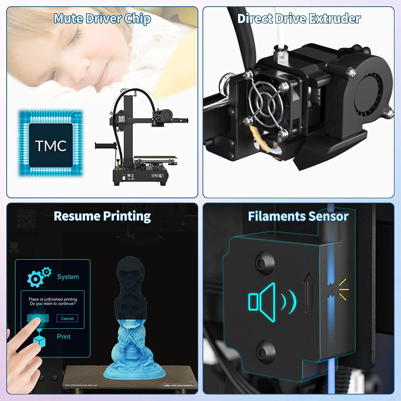 TRONXY CRUX1 High Precision Mini 3D Printer with PEI Sheet | Direct Drive Extruder, Double OSG15 Guide Rail & Metal Pulleys | 7.08×7.08×7.08in Build Volume | Ideal for Home DIY, Prototyping & Small Model Printing