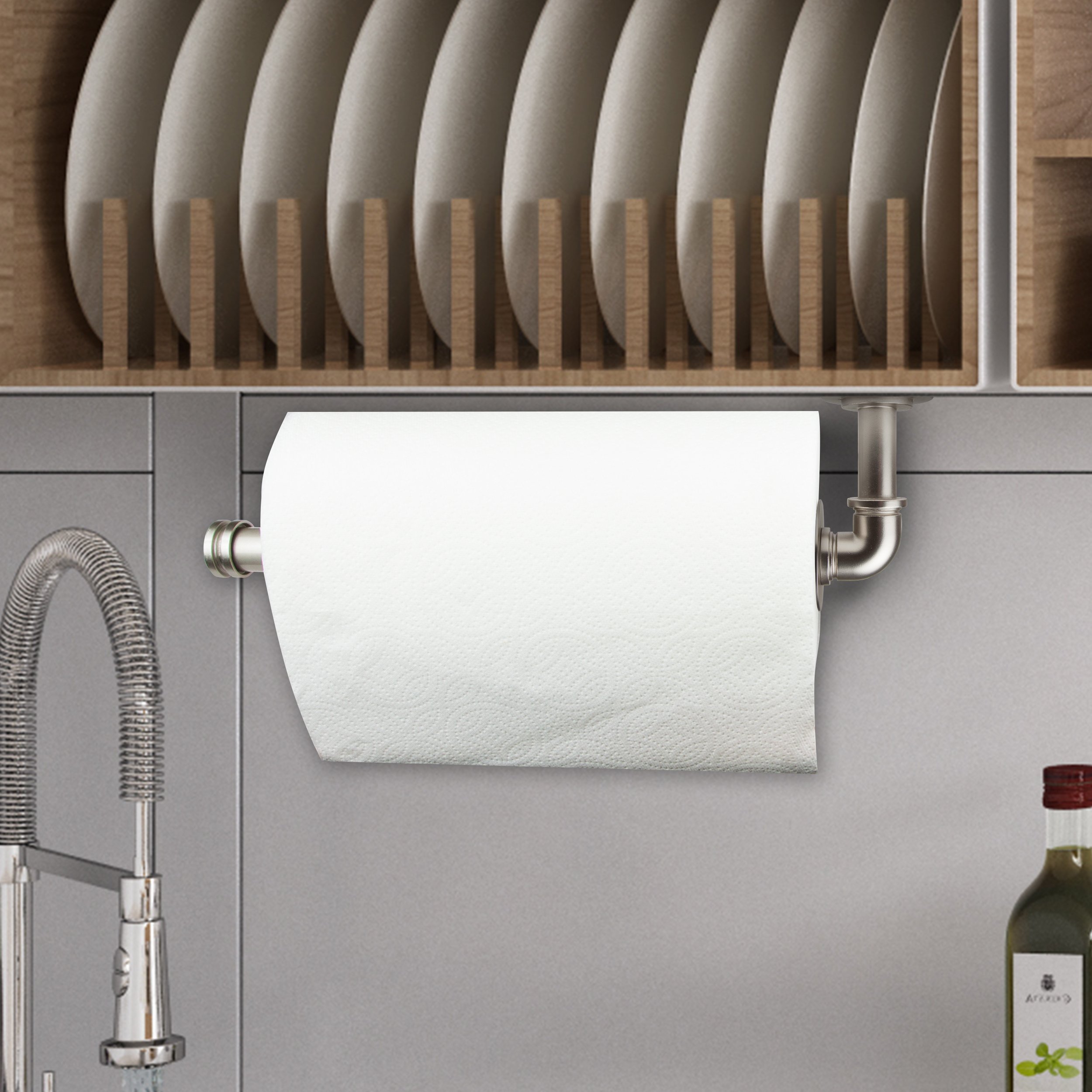 Industrial Pipe Design Triple Toilet Paper Holder & Single Kitchen Towel Rack - Satin Nickel Finish | Bathroom & Kitchen Organization Storage Solution