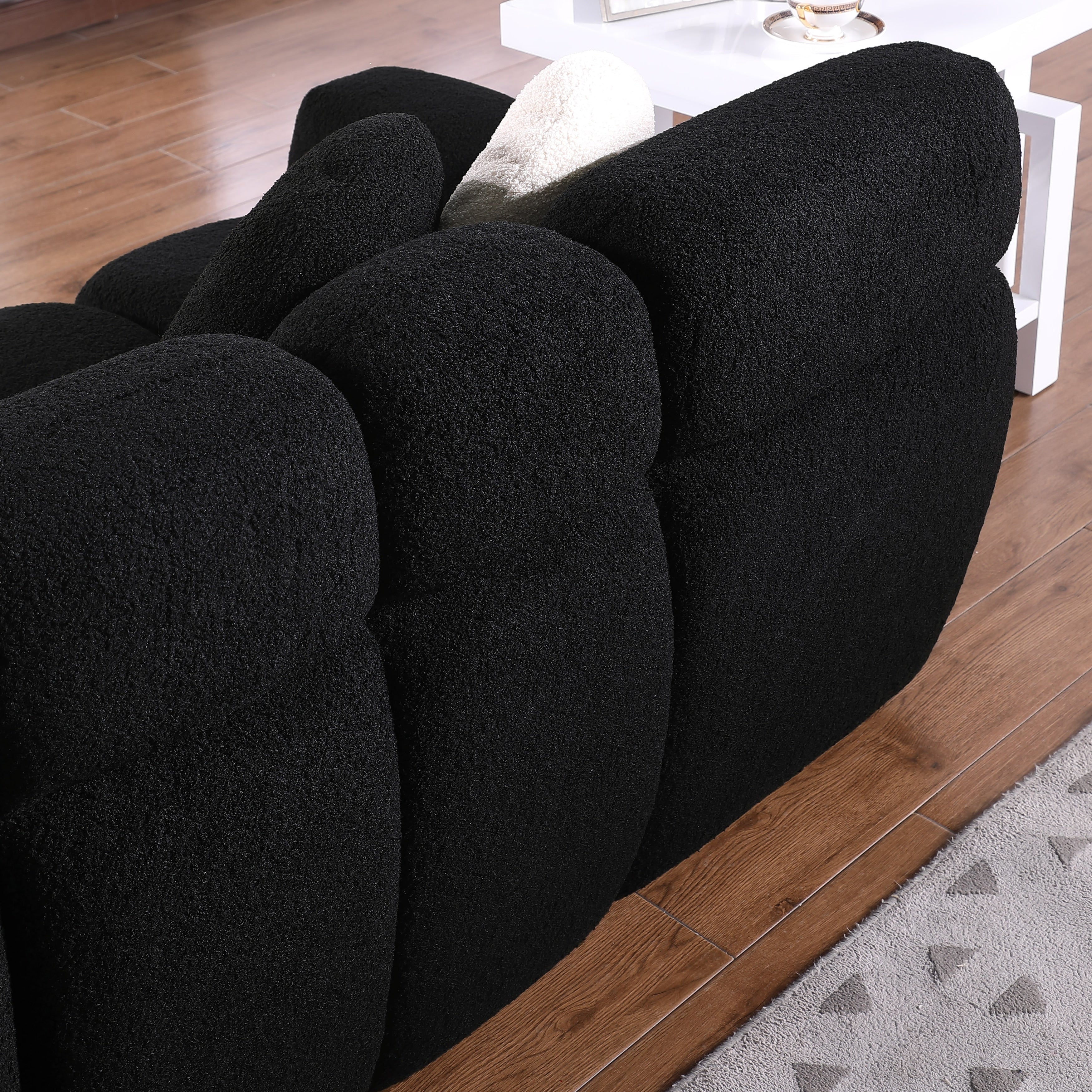 Beige Boucle 3-Seater Sofa - Marshmallow Design with Plush Cushions for Small Living Rooms | Cozy Modern Apartment Furniture for Lounge & Entertaining