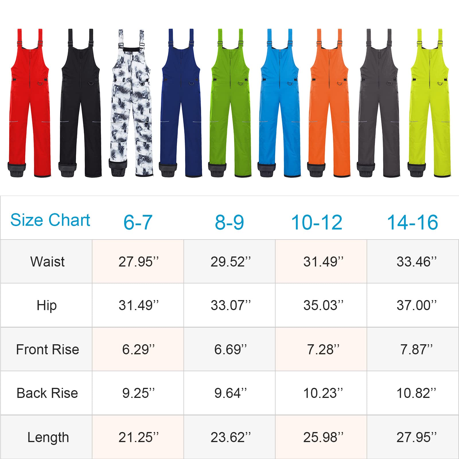 CREATMO Boys Snow Bibs - Waterproof Insulated Ski Pants for Kids - Winter Snowsuit Overalls for Snowboarding, Sledding & Outdoor Activities