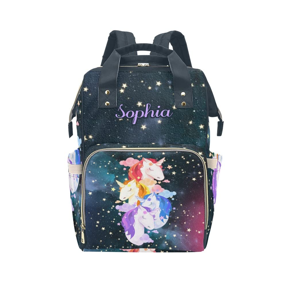 **Custom Personalized Unicorn Galaxy Print Diaper Backpack for Women & Men - Large Capacity Multi-Function Baby Bag (10.83