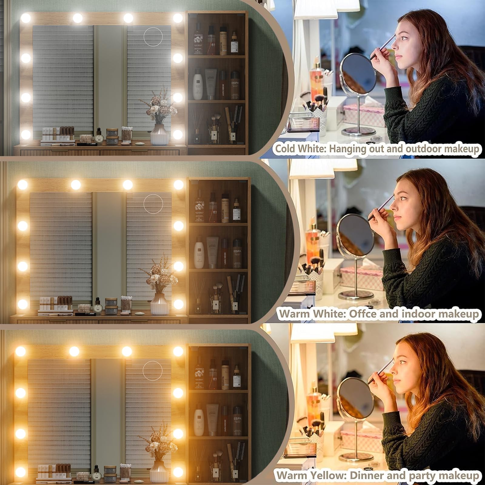 Fluted Makeup Vanity Desk with HD Lighted Mirror - 48