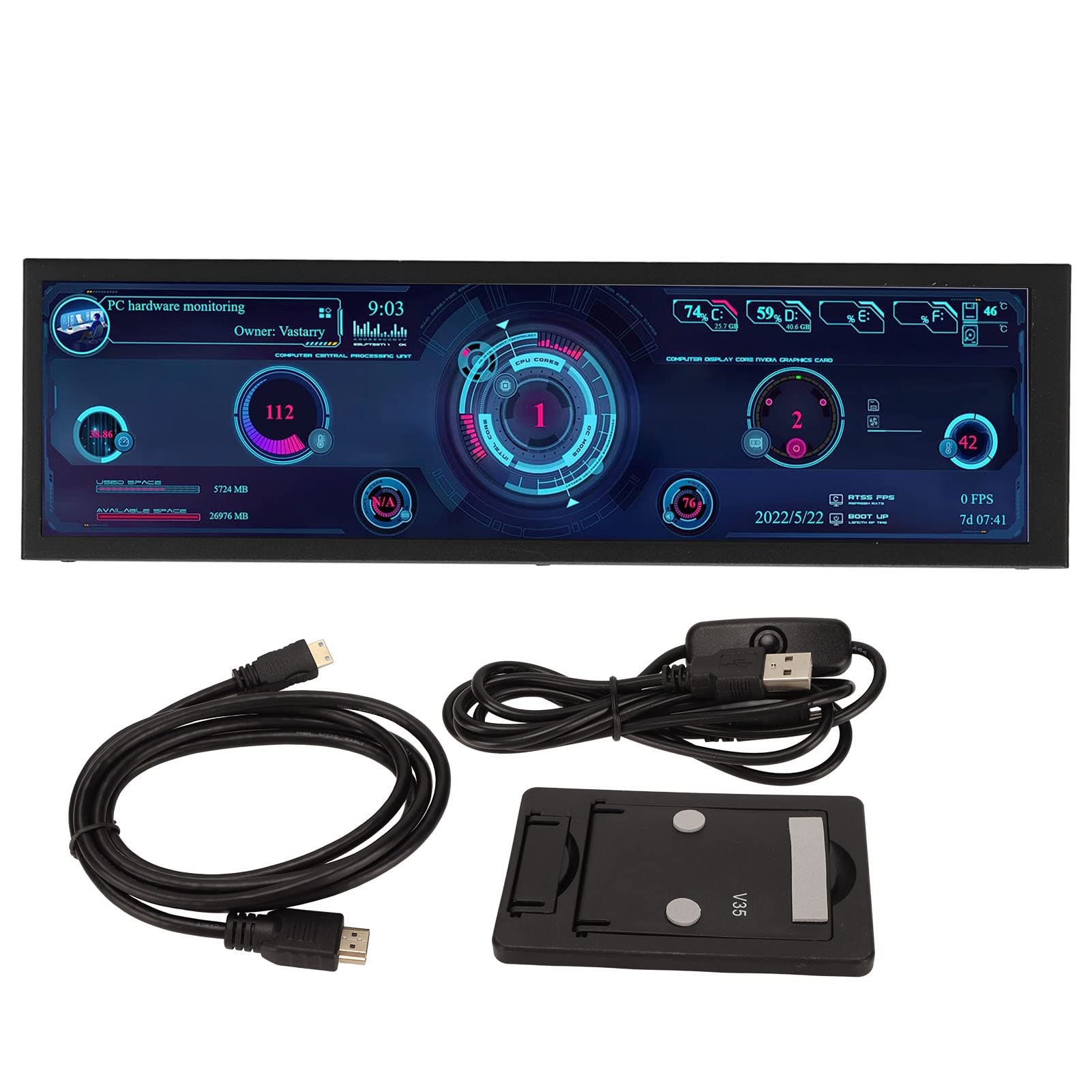 AIDA64 USB Mini Screen 8.8 Inch LCD Display - PC Temperature Monitor for Windows & Linux - ARGB Computer Case - Real-Time Hardware Monitoring for Gaming PC & Workstation Setup