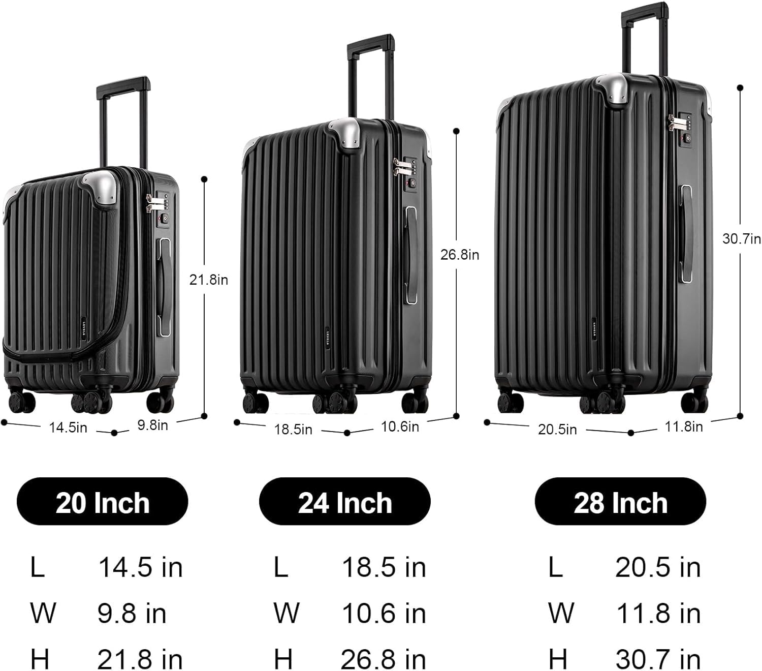 LEVEL8 Grace 3-Piece Hardshell Luggage Set with Spinner Wheels & TSA Lock - 20
