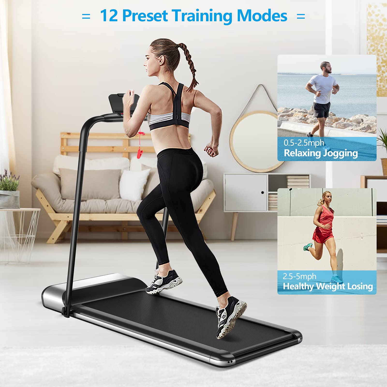 GYMAX Folding Treadmill - No Assembly Walking & Running Machine with LED Display, Phone Holder - Quiet Shock Absorption for Home Gym, Small Space Workout - Perfect for Cardio, Weight Loss & Indoor Fitness Training
