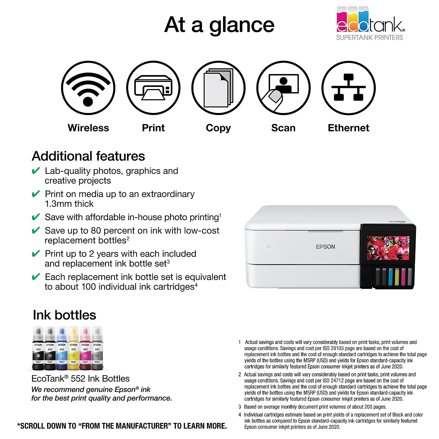 Epson EcoTank ET-8500 Wireless All-in-One Photo Printer with Scanner, Copier, Ethernet - 4.3