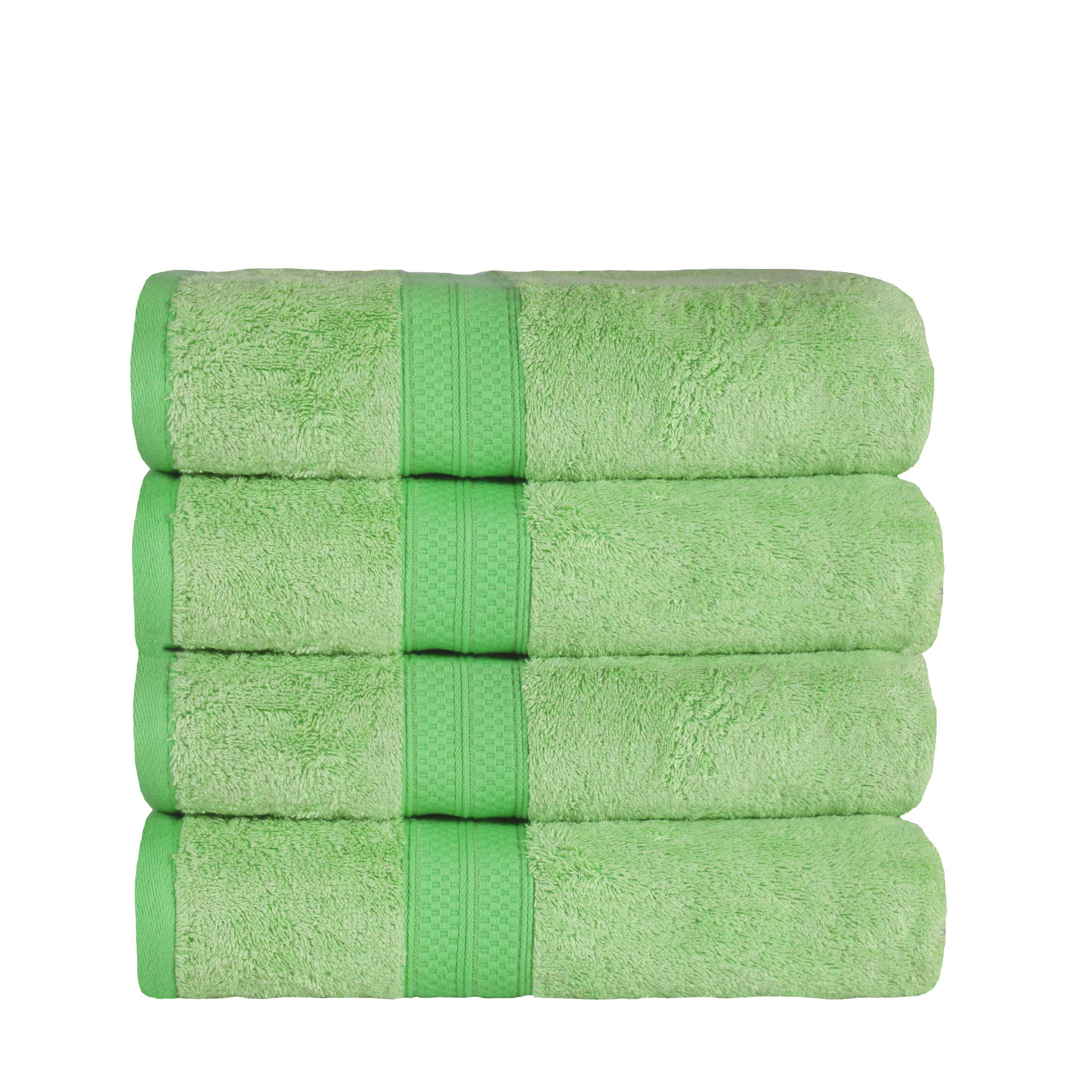 Premium Bamboo Rayon Cotton Blend Bath Towel Set - 4-Piece Soft & Absorbent Towels for Bathroom, Spa, and Beach - Modern Solid Dobby Border Design in Spring Green - Eco-Friendly Luxury Towels for Home & Travel