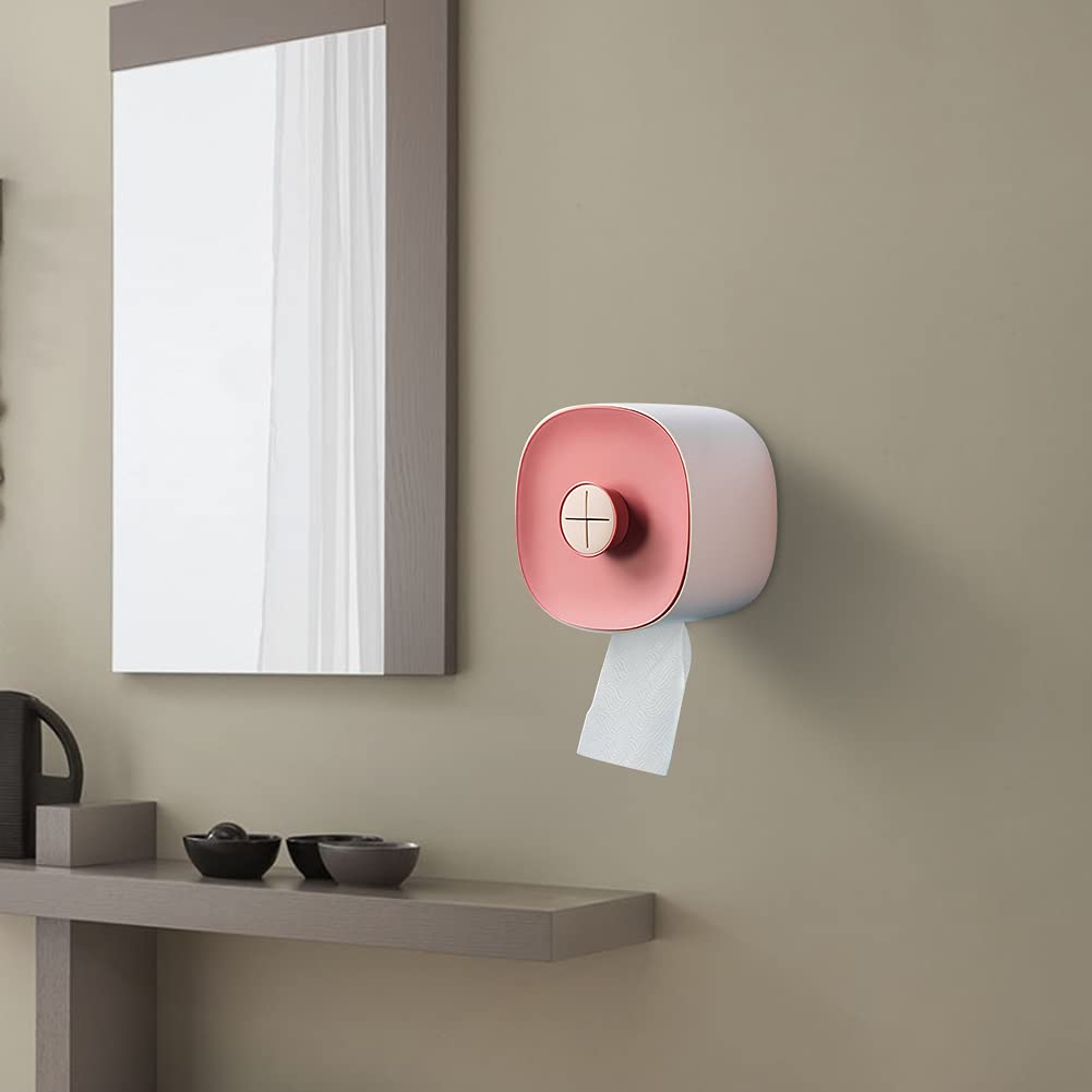 Wall Mounted Tissue Box Holder - Punch-Free Installation, Waterproof Bathroom Organizer for Toilet Paper Rolls & Cleansing Towels (Pink) - Perfect for Small Bathrooms, RVs & Powder Rooms