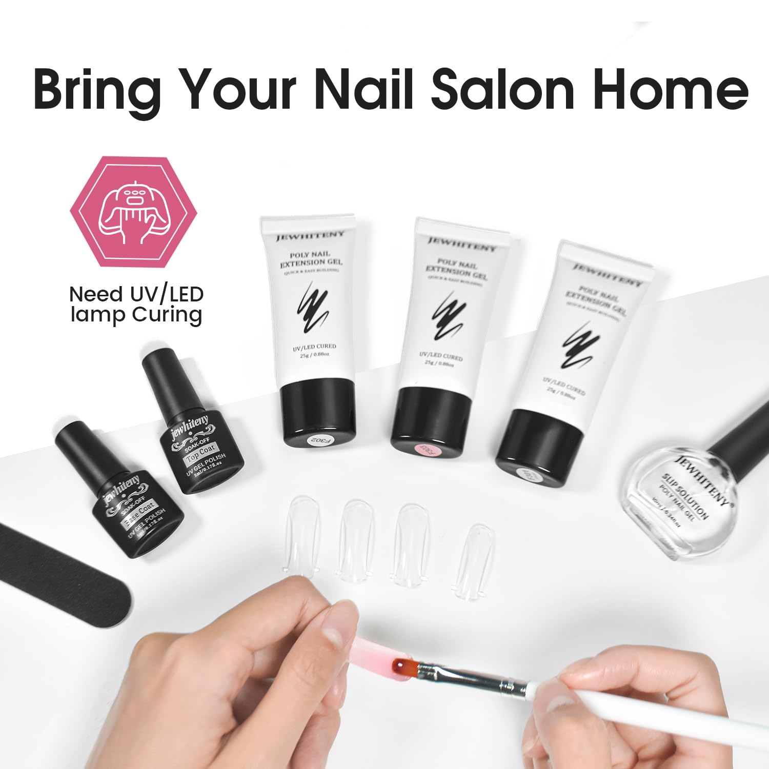 JEWHITENY Poly Extension Gel Nail Kit - Clear White Pink Poly Gel with Base & Top Coat for DIY French Manicure | UV/LED Lamp Required | Perfect for Salon Professionals & Home Nail Art