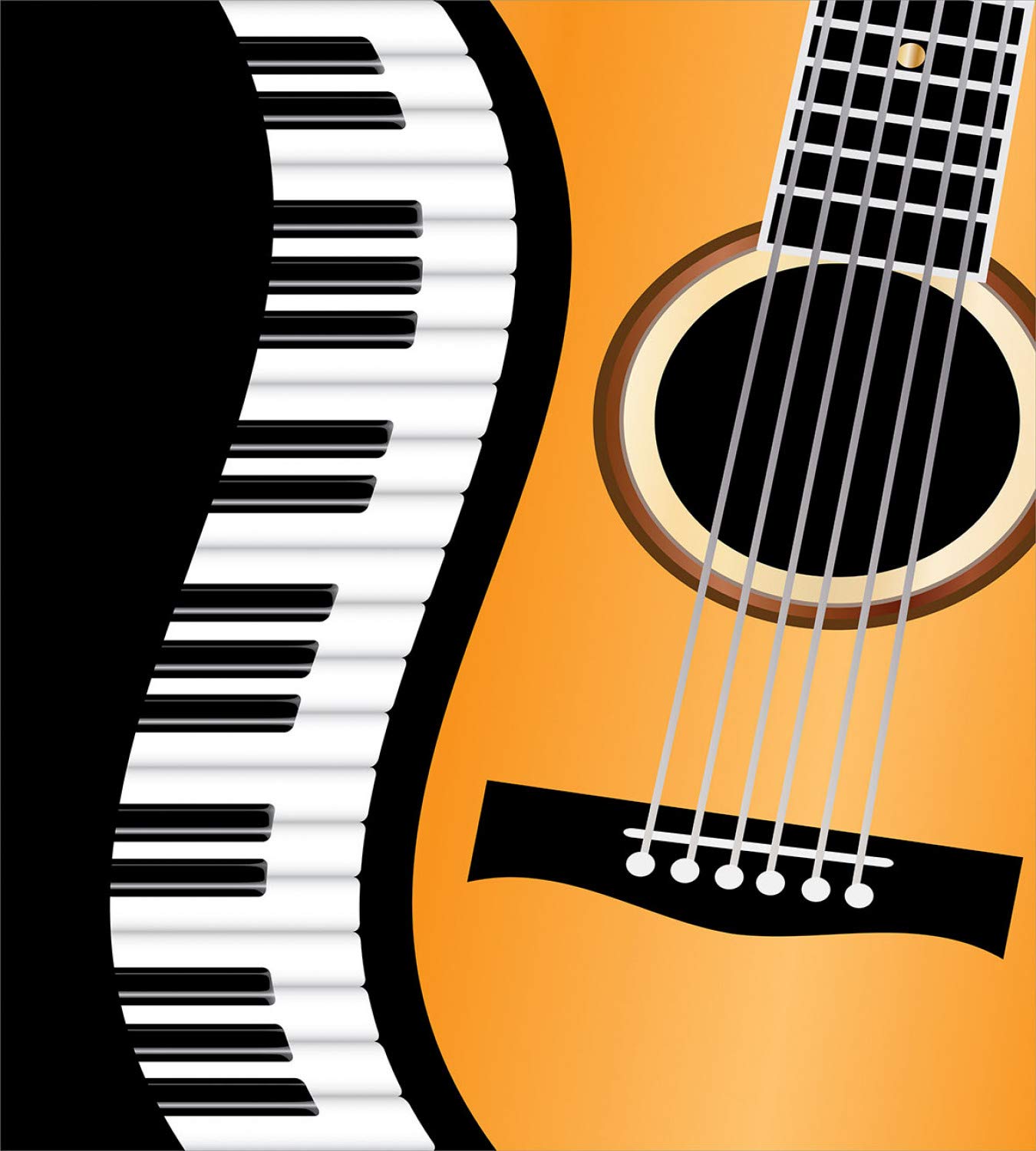 Ambesonne Music Themed Duvet Cover Set - Piano Keyboard & Acoustic Guitar Design, 3-Piece King Size Bedding with Pillow Shams in Charcoal Grey & Orange | Perfect for Musicians' Bedrooms, Music Studio Decor, or Gift for Music Lovers