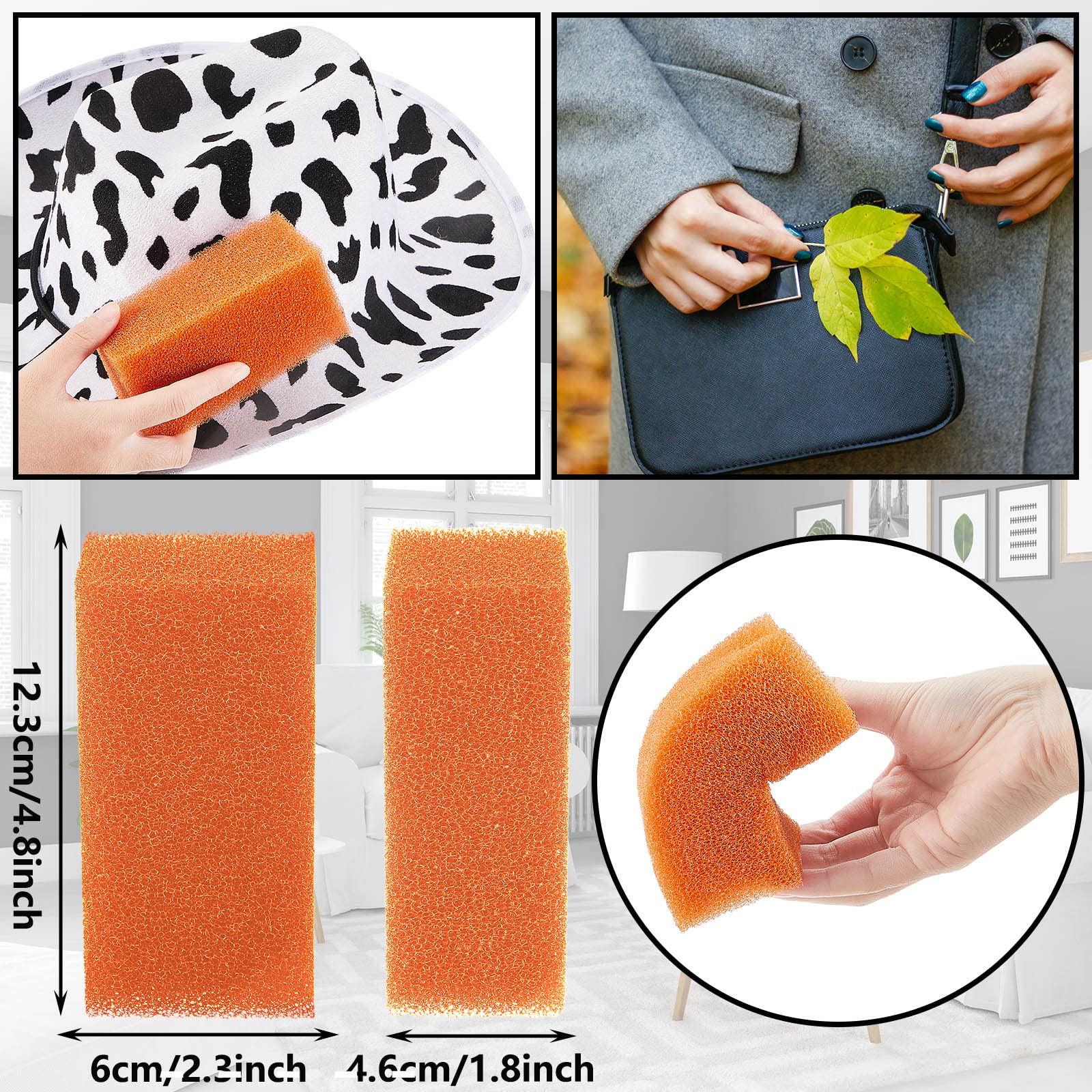 6-Piece Felt Hat Cleaning Sponges Kit - Premium Western Hat Brush Cleaner for Cowboy & Cowgirl Hats - Orange Household Cleaning Sponges for Gentle Hat Care - Perfect for Rodeo, Horseback Riding & Outdoor Events
