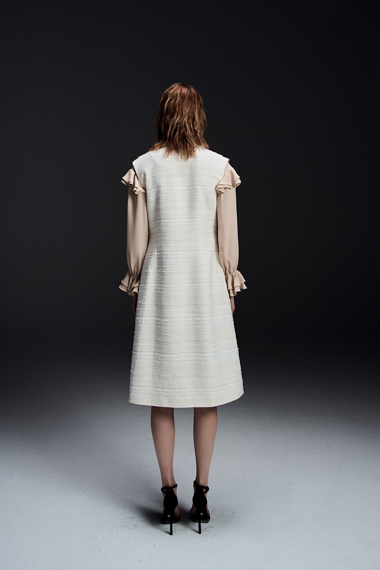 Light Cream Tweed Sleeveless Dress for Women - Elegant Summer Cocktail Party & Wedding Guest Outfit