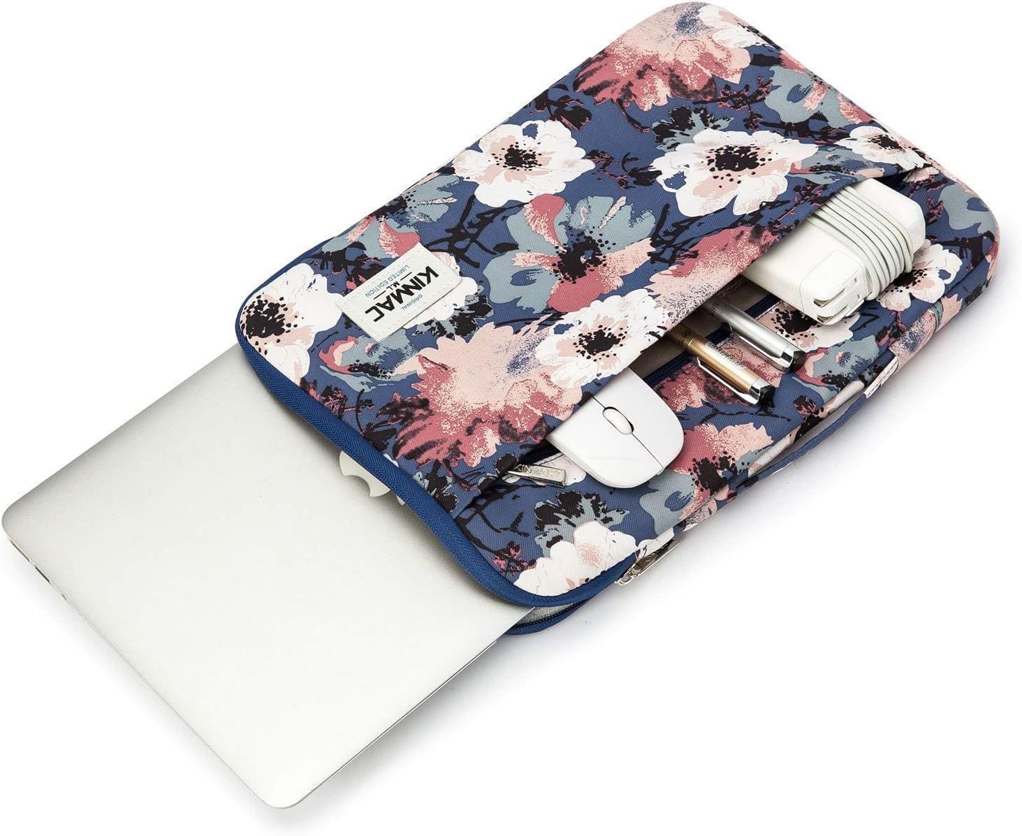 Kinmac 360° Full Cushioned Water Resistant Laptop Sleeve Case for MacBook Pro 16/15 inch & 15.6 inch Laptops - Protective Computer Bag with Shock Absorption (Camellia Design) - Perfect for Travel, Office & School Use