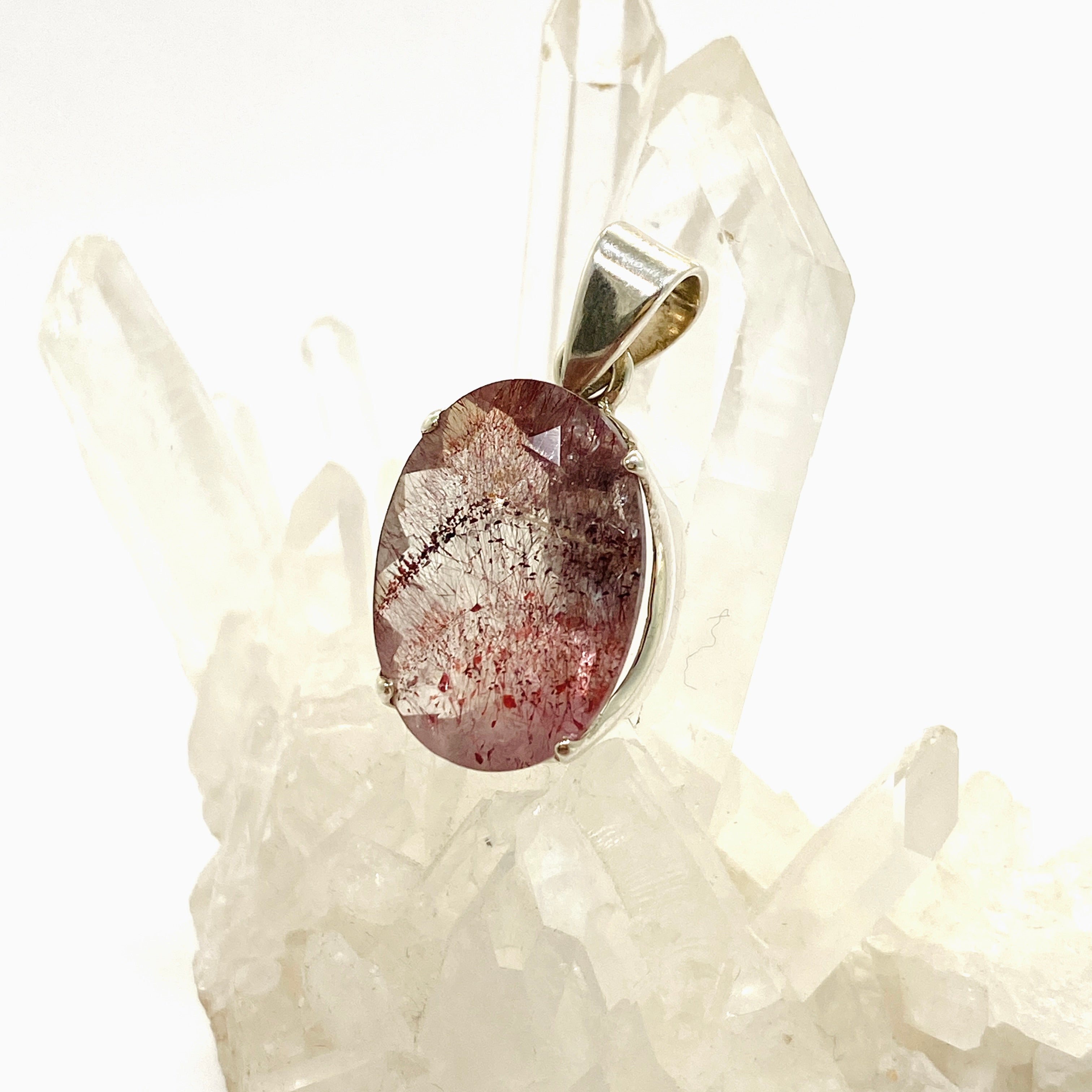 Natural Lepidocrocite in Quartz Oval Faceted Pendant Necklace PPGJ1077 - Healing Crystal Jewelry for Meditation & Energy Balancing