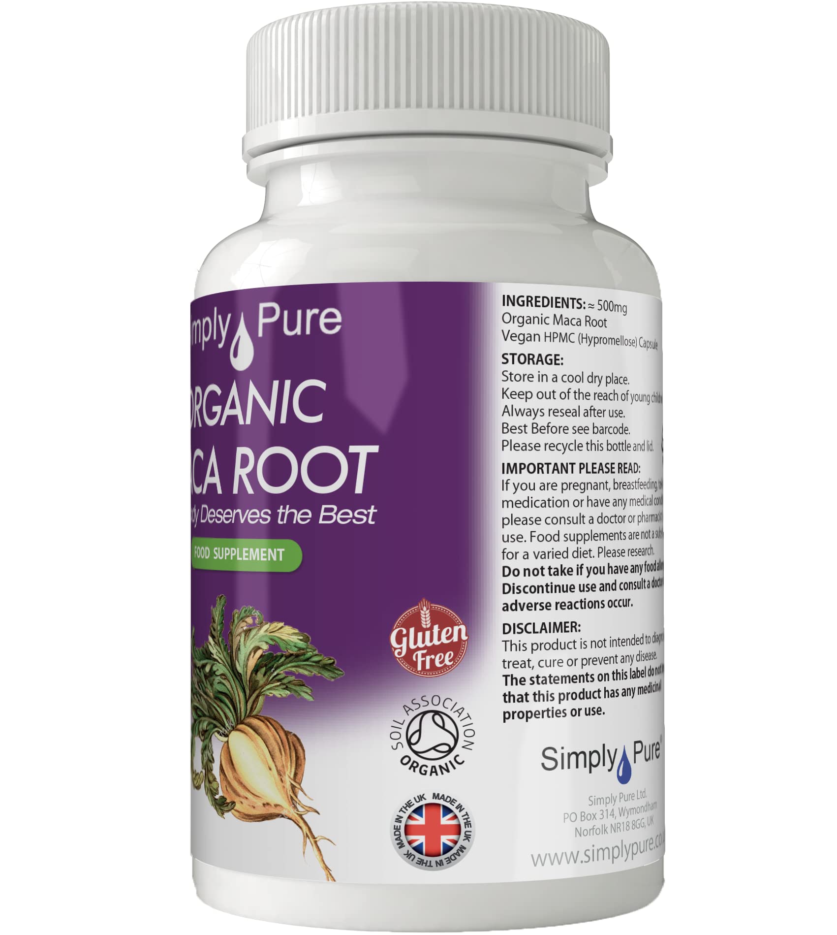 Organic Maca Root Capsules 500mg x 90 - Energy & Stamina Booster with Yellow, Red & Black Maca Blend | Soil Association Certified, Gluten Free, Non-GMO, Vegan Supplement for Workout, Focus & Daily Vitality