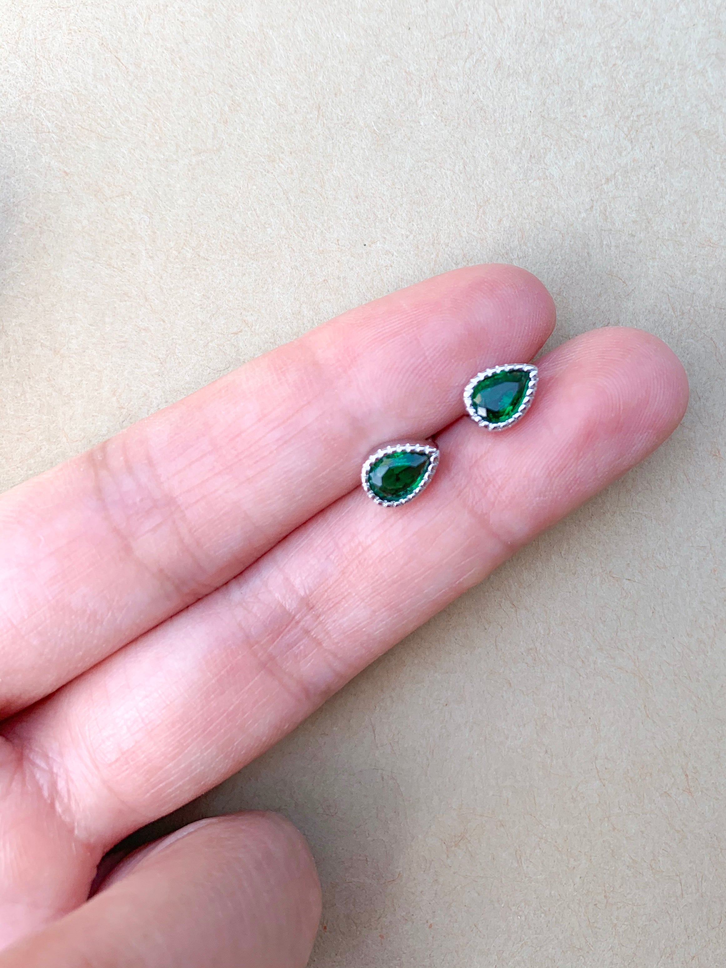 Silver Tiny Green Natural Stone Stud Earrings for Women – Elegant Bridal Party Gifts, Wedding Jewelry & Everyday Wear