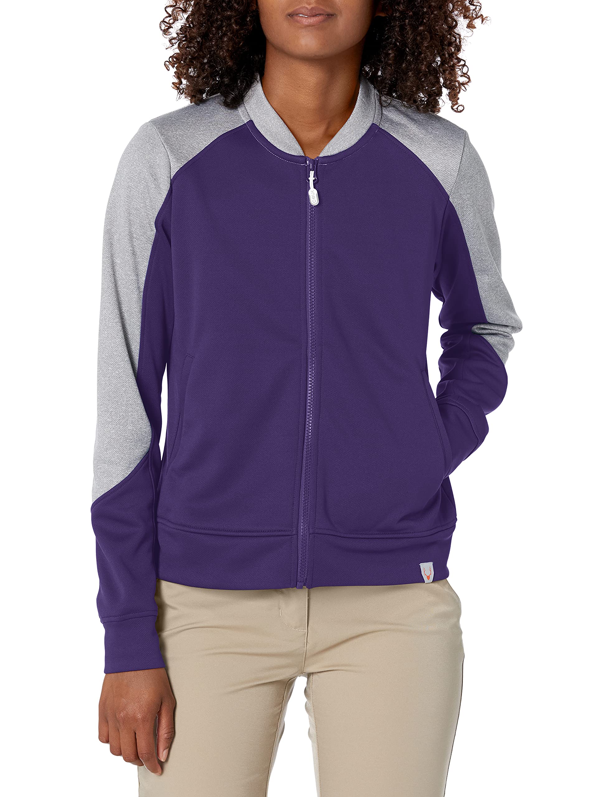 Women's Colorblock Fleece Full Zip Bomber Jacket - Lightweight Warm Heathered Pullover for Casual Outings, Travel & Outdoor Activities