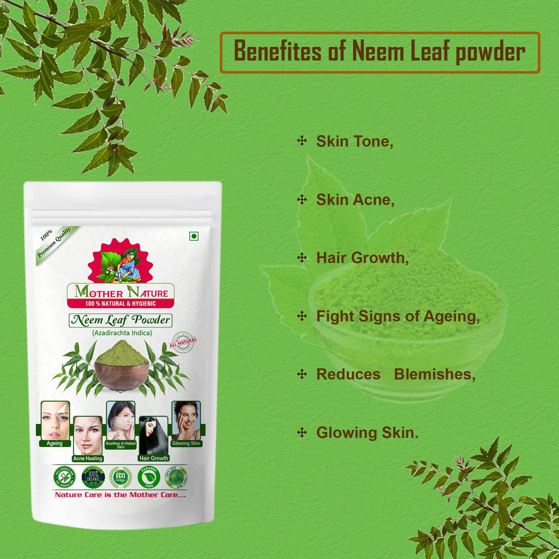Organic Multani Mitti & Neem Leaf Powder Combo Pack (200g x 2) - Natural Clay Face Mask for Acne, Oily Skin & Glowing Complexion | Ayurvedic Skin Care Treatment for Detox & Exfoliation | Perfect for DIY Beauty Routines & Spa Days