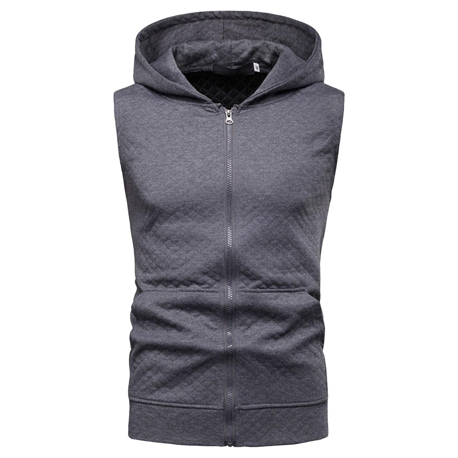 Big and Tall Men's Sleeveless Popover Hoodie - Waffle Zip-Up Gym Hoodie for Workout & Casual Wear - Comfortable Athletic Shirts & Tops for Training, Running, and Outdoor Activities