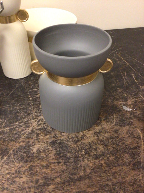 Elegant Matte Grey & Gold Accent Vase - Modern Home Decor for Living Room, Dining Table, and Wedding Centerpieces