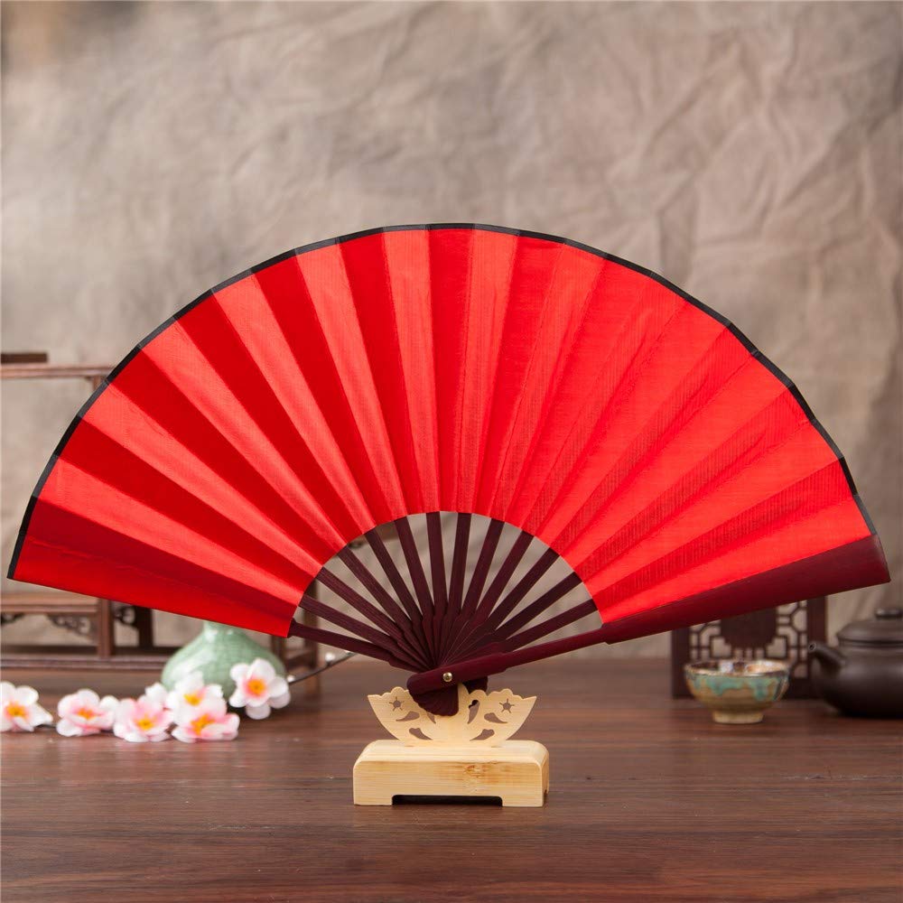 Totruning Handheld Chinese Floral Lace Silk Folding Fan - Elegant Unisex Wedding, Dancing & Party Accessory (Red) | Perfect for Traditional Performances, Bridal Bouquets, and Summer Cooling