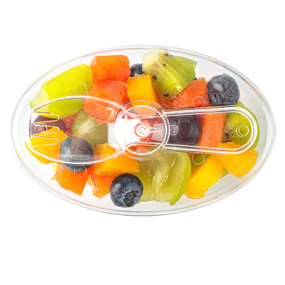 4 oz Oval Clear Plastic Deli Containers with Spork in Lid - 4.5