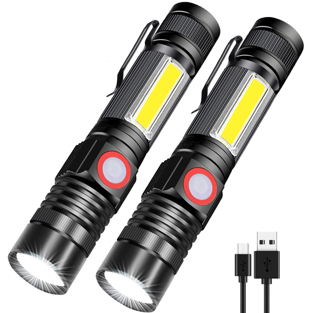 Rechargeable LED Flashlight - Super Bright Magnetic Tactical Flashlight with Side Light & USB Charging | Zoomable, Waterproof, Compact Design | Perfect for Camping, Hiking, Emergency Kits & Power Outages