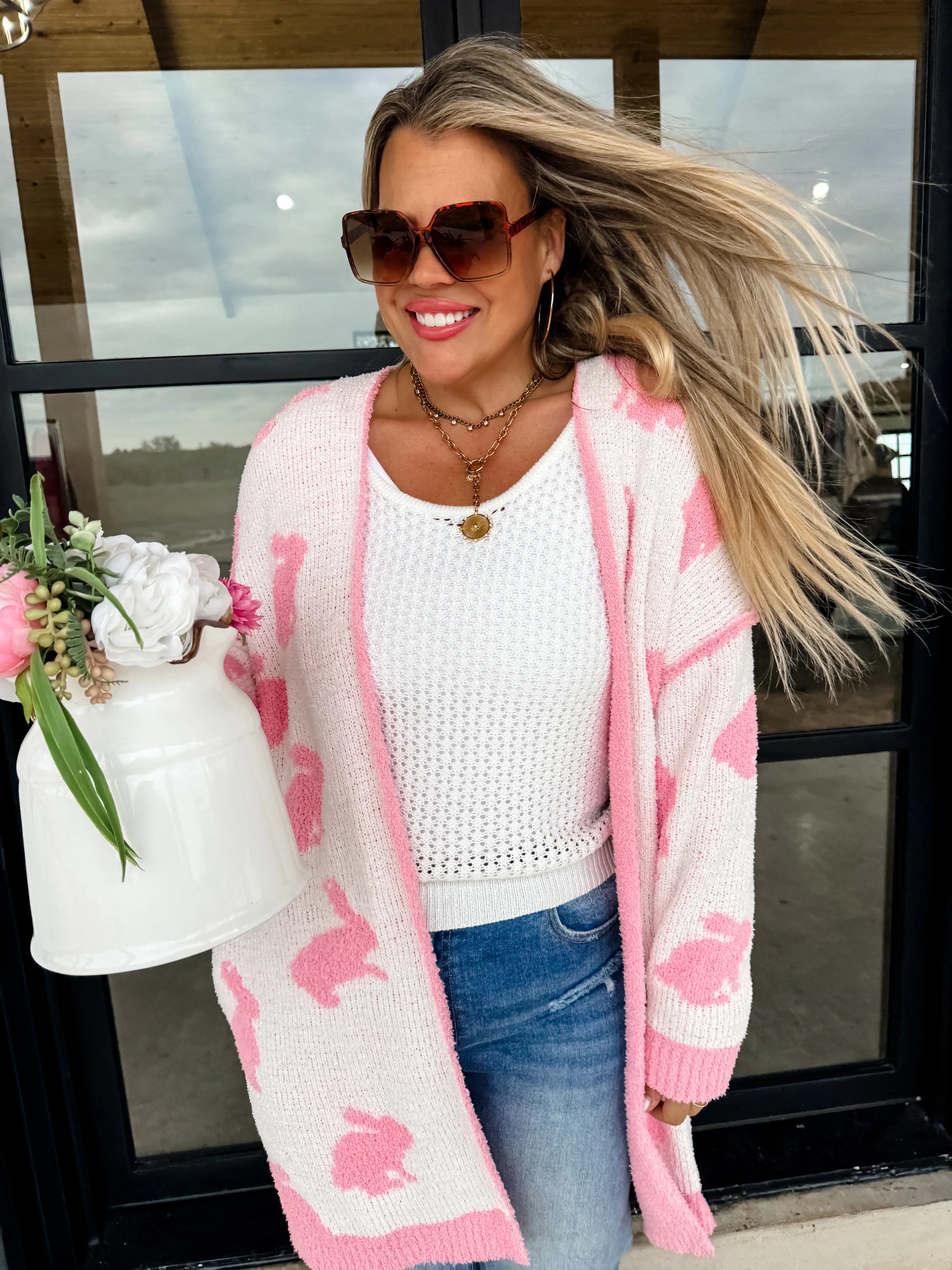 PREORDER: Easter Cloud Cardigan - Floral & Geometric Print Sweater | Cozy Spring Cardigan for Women | Perfect for Easter Brunch & Spring Outfits